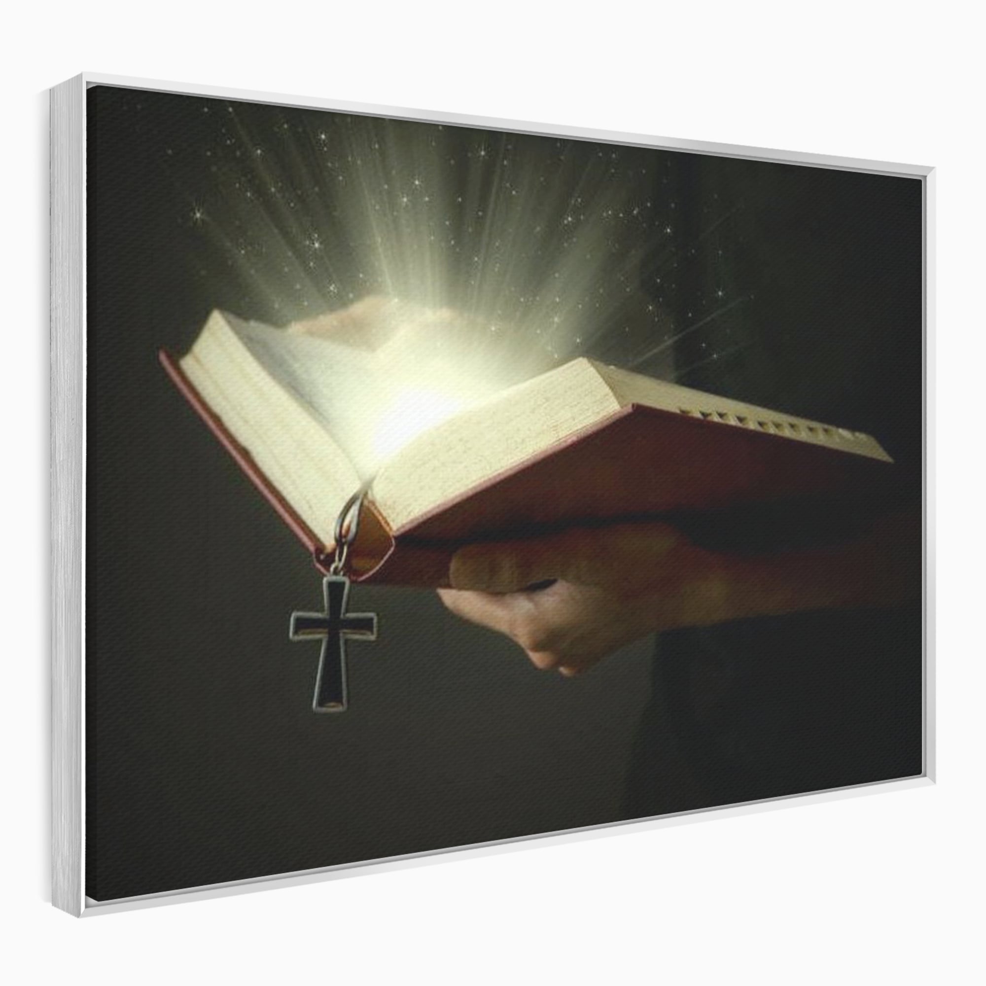 Leinwand Wandkunst Leinwand Wandkunst Premium LuxCanva® H1009, Bibel und Heiliges Licht , Bibel, Licht, Kreuz, Wahrheit, Heilig, Erlösung, Seele, Göttlich, Wohnen, Schlafzimmer