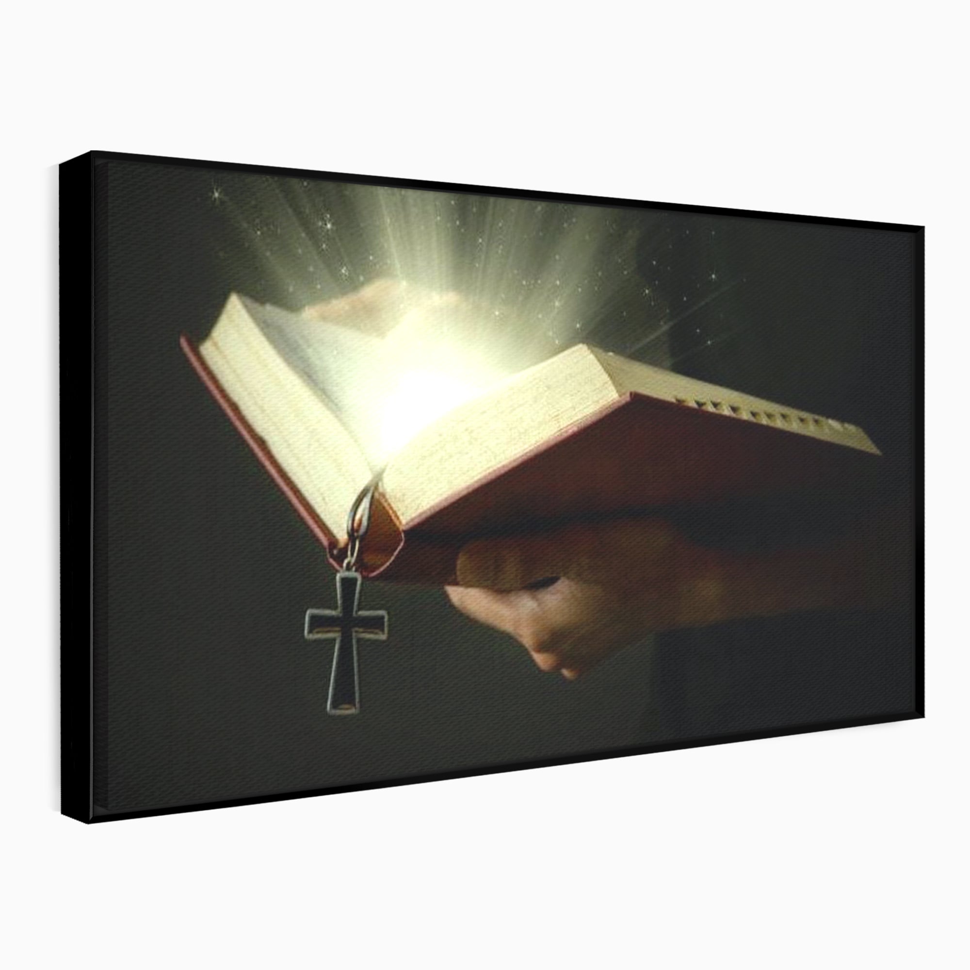 Leinwand Wandkunst Leinwand Wandkunst Premium LuxCanva® H1009, Bibel und Heiliges Licht , Bibel, Licht, Kreuz, Wahrheit, Heilig, Erlösung, Seele, Göttlich, Wohnen, Schlafzimmer