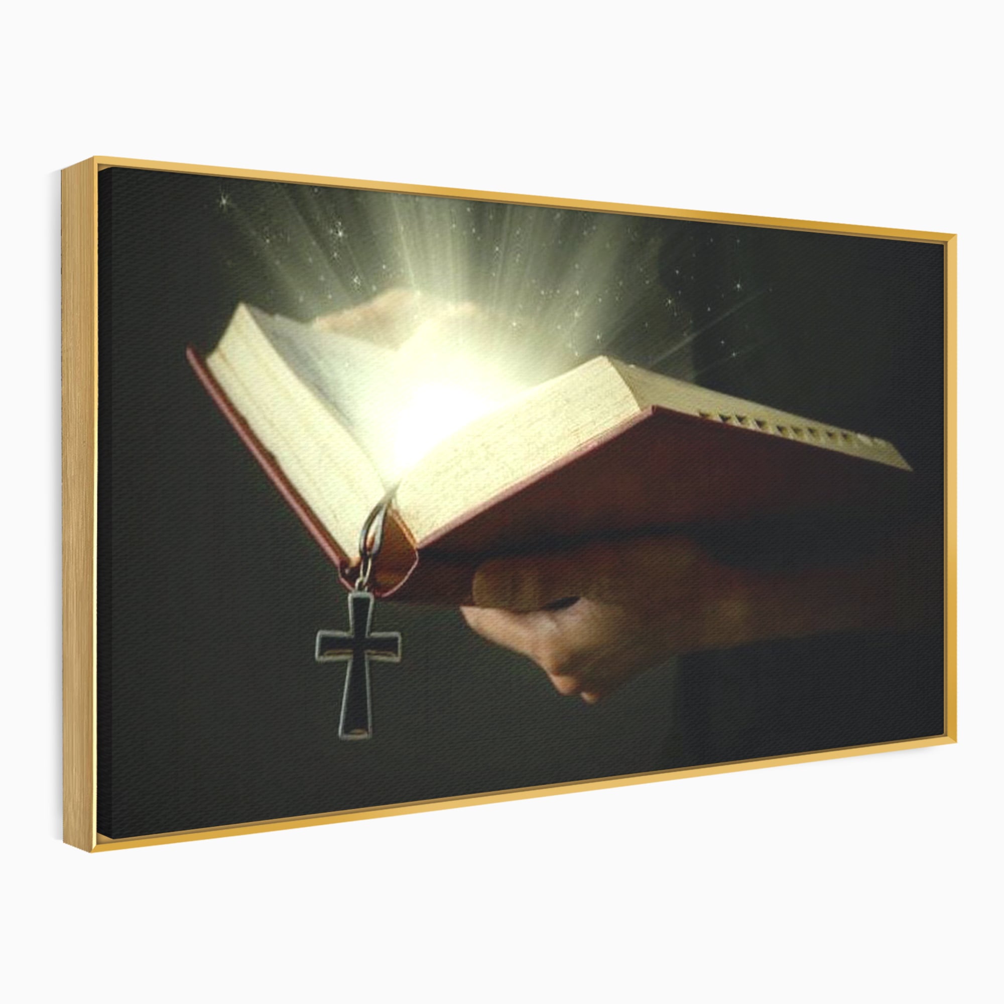 Leinwand Wandkunst Leinwand Wandkunst Premium LuxCanva® H1009, Bibel und Heiliges Licht , Bibel, Licht, Kreuz, Wahrheit, Heilig, Erlösung, Seele, Göttlich, Wohnen, Schlafzimmer