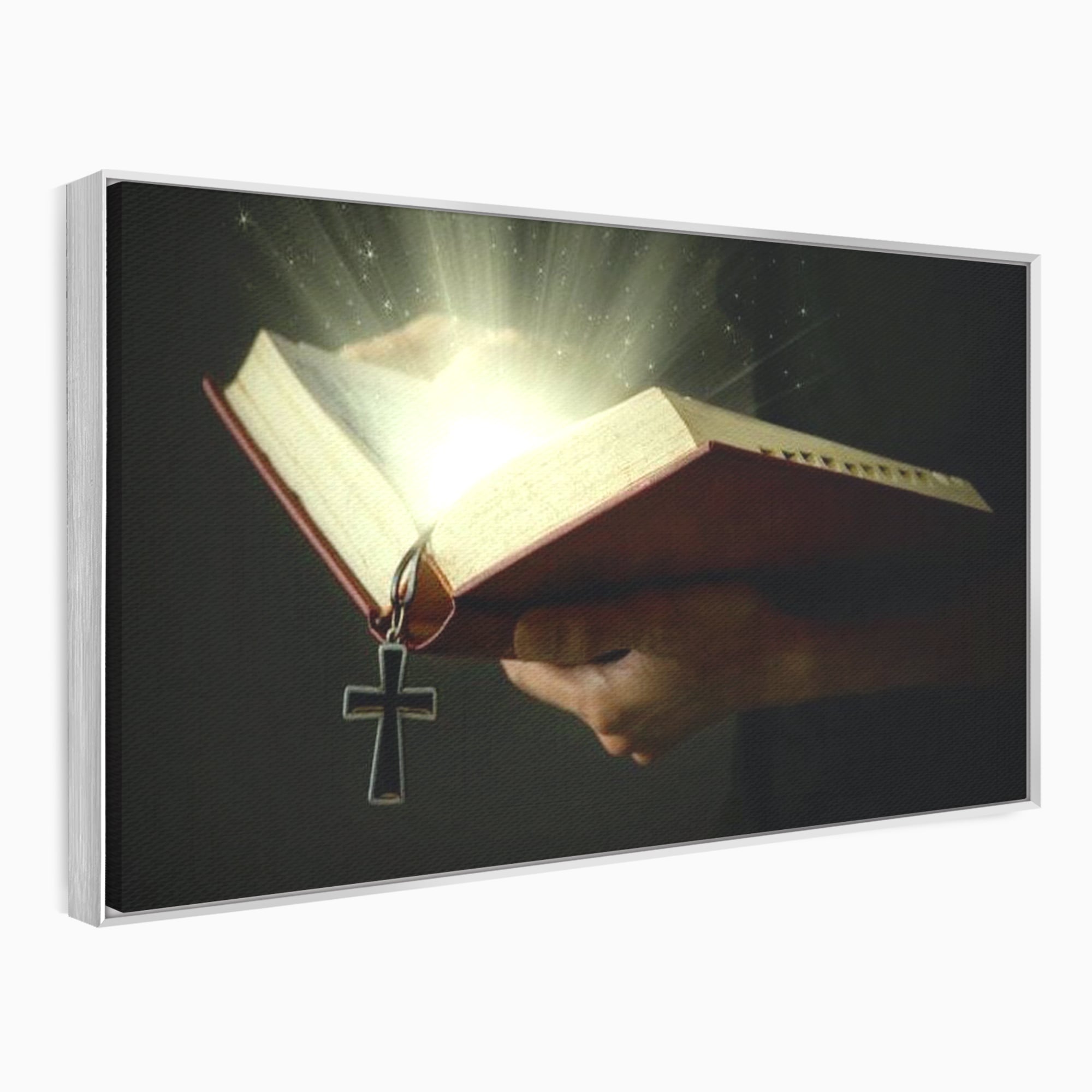 Leinwand Wandkunst Leinwand Wandkunst Premium LuxCanva® H1009, Bibel und Heiliges Licht , Bibel, Licht, Kreuz, Wahrheit, Heilig, Erlösung, Seele, Göttlich, Wohnen, Schlafzimmer