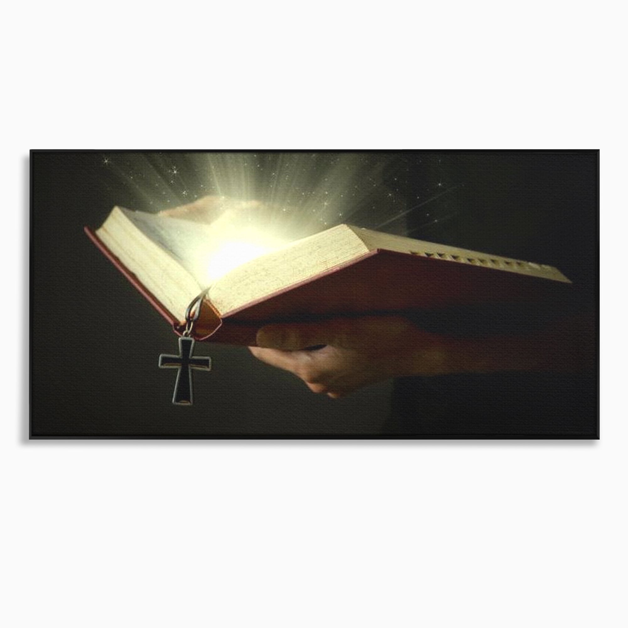 Leinwand Wandkunst Leinwand Wandkunst Premium LuxCanva® H1009, Bibel und Heiliges Licht , Bibel, Licht, Kreuz, Wahrheit, Heilig, Erlösung, Seele, Göttlich, Wohnen, Schlafzimmer