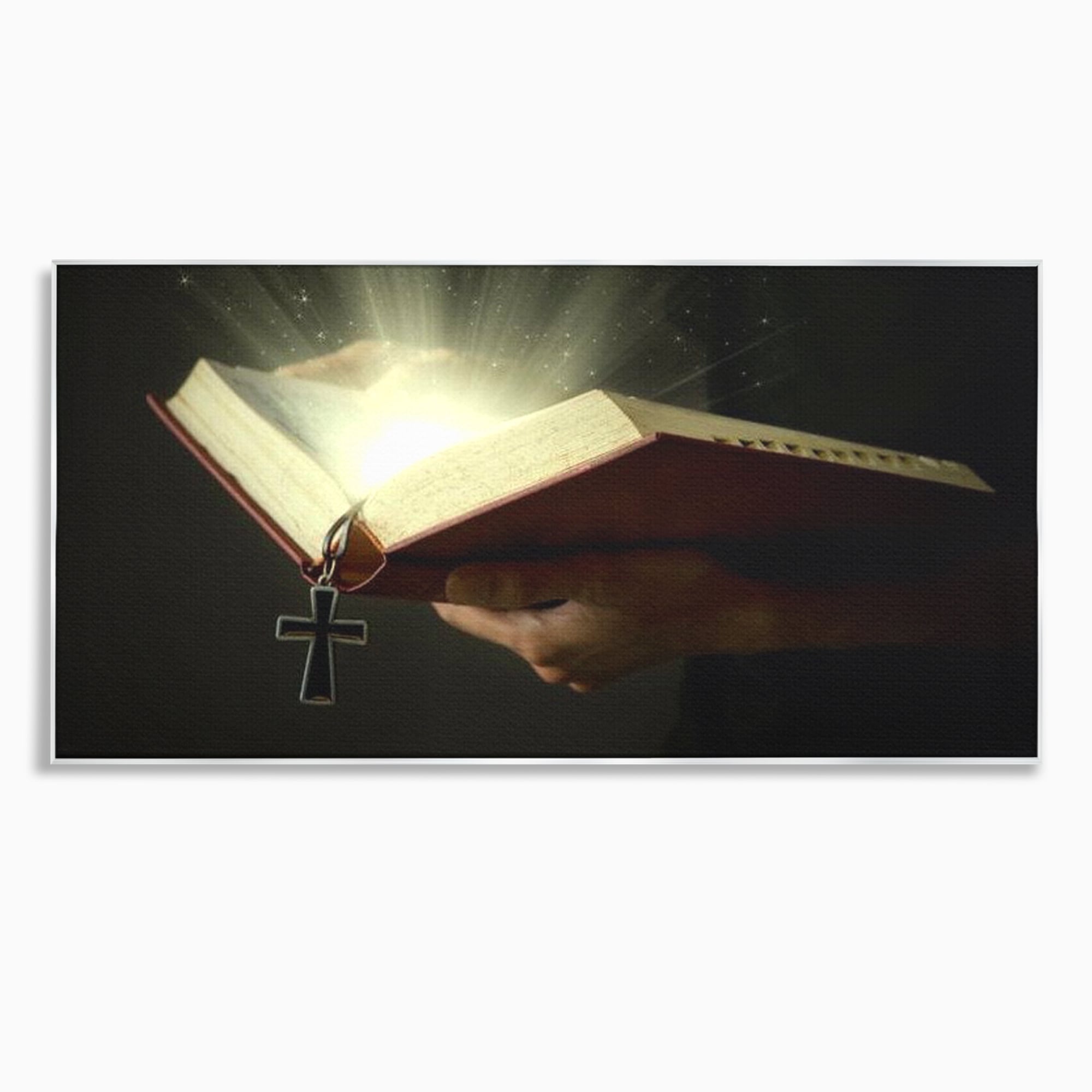 Leinwand Wandkunst Leinwand Wandkunst Premium LuxCanva® H1009, Bibel und Heiliges Licht , Bibel, Licht, Kreuz, Wahrheit, Heilig, Erlösung, Seele, Göttlich, Wohnen, Schlafzimmer