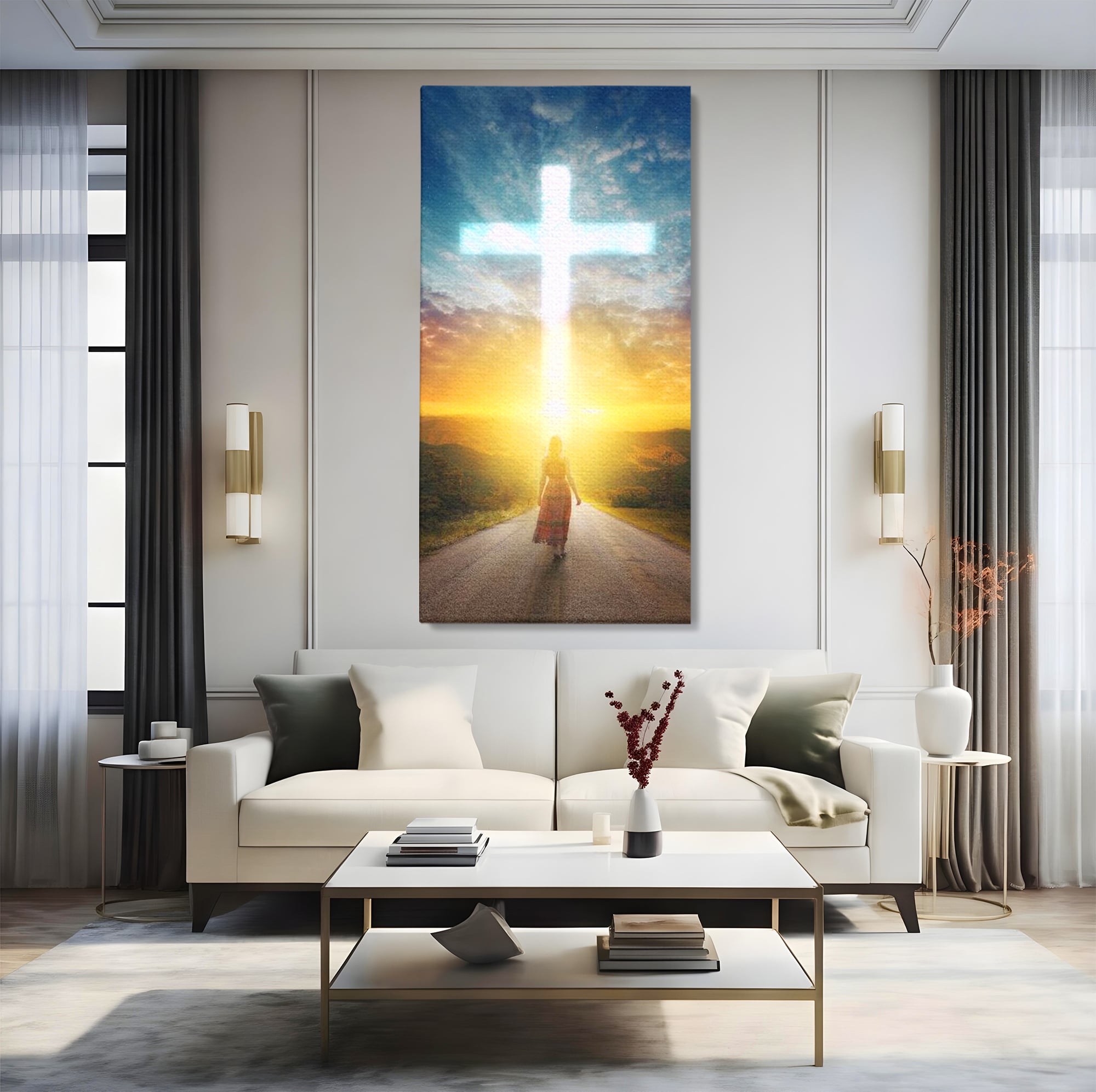 Tablou Canvas Premium LuxCanva® H1012, Drumul catre Lumina , Speranta, Drum, Lumina, Cruce, Pasi, Intalnire, Salvare, Pace, Vesnicie, Living, Dormitor