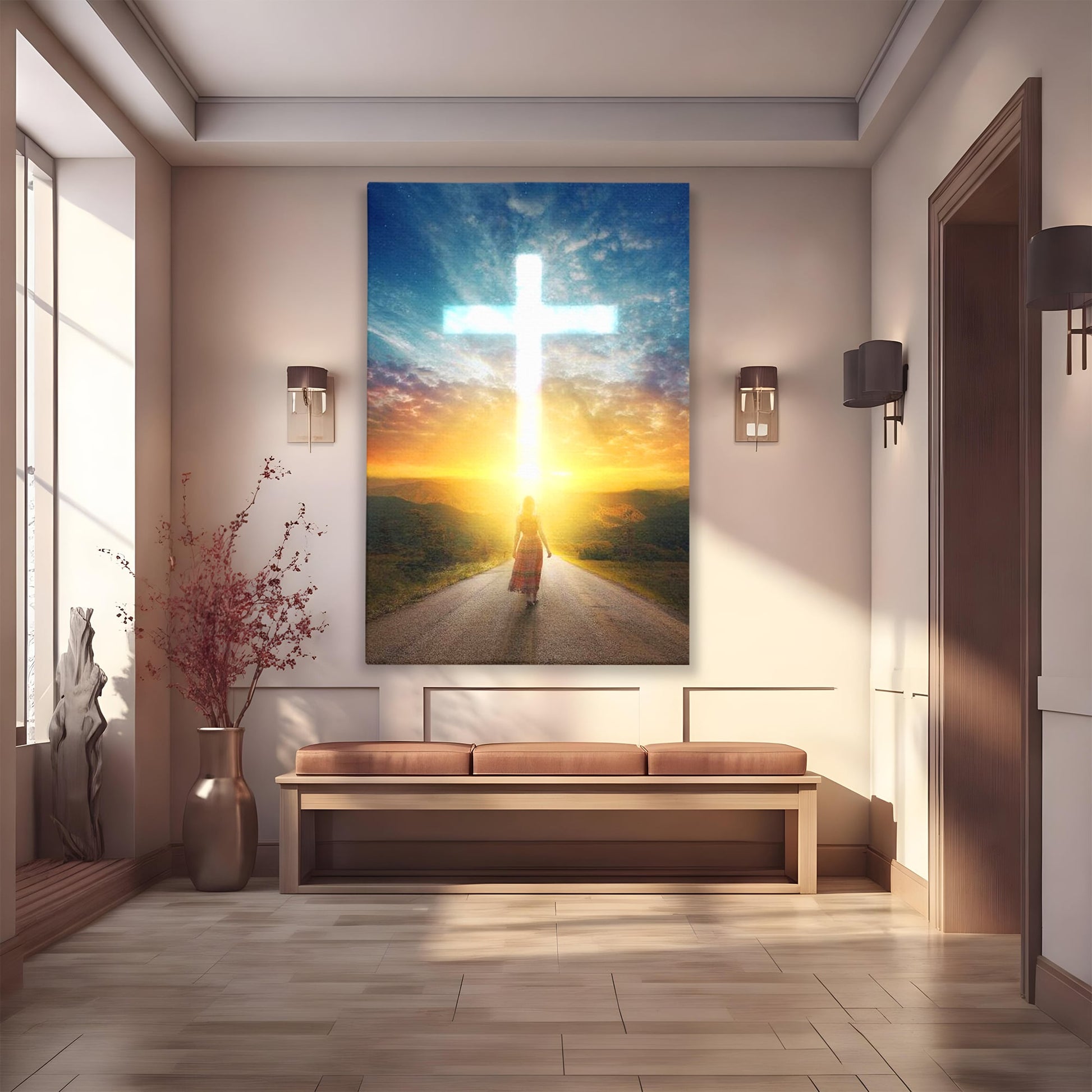 Tablou Canvas Premium LuxCanva® H1012, Drumul catre Lumina , Speranta, Drum, Lumina, Cruce, Pasi, Intalnire, Salvare, Pace, Vesnicie, Living, Dormitor