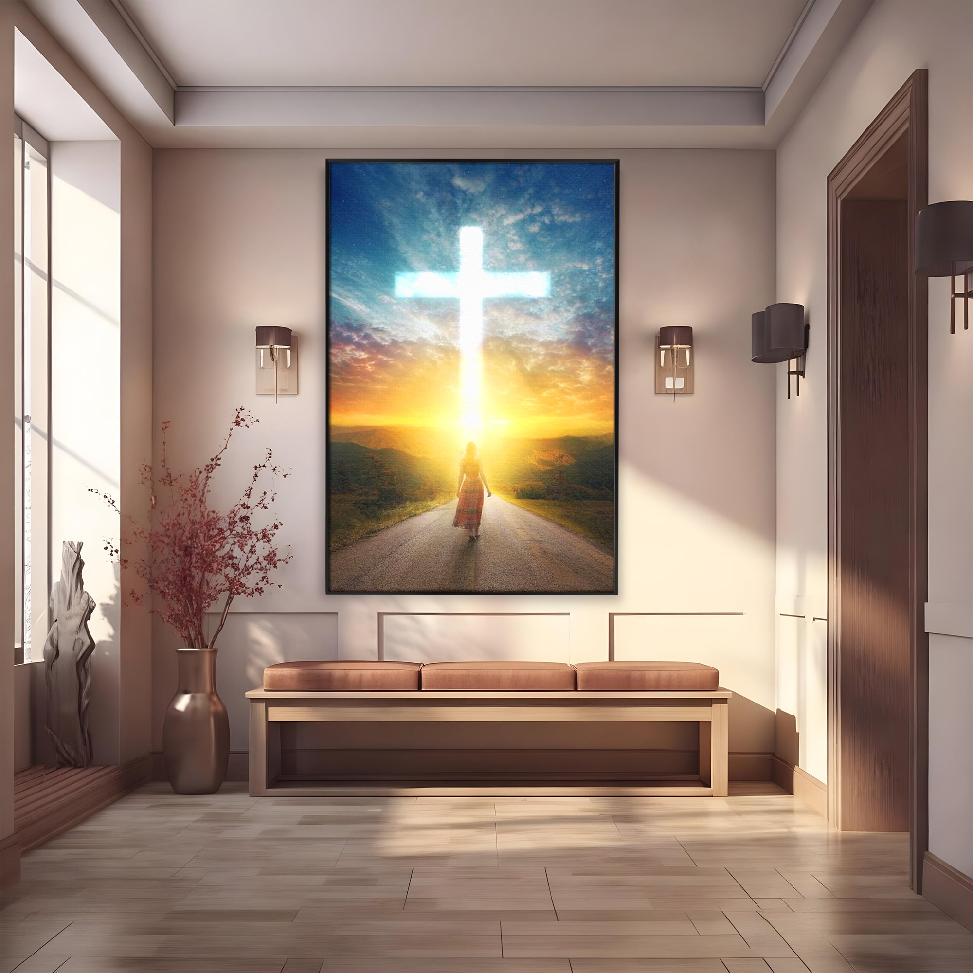 Tablou Canvas Premium LuxCanva® H1012, Drumul catre Lumina , Speranta, Drum, Lumina, Cruce, Pasi, Intalnire, Salvare, Pace, Vesnicie, Living, Dormitor