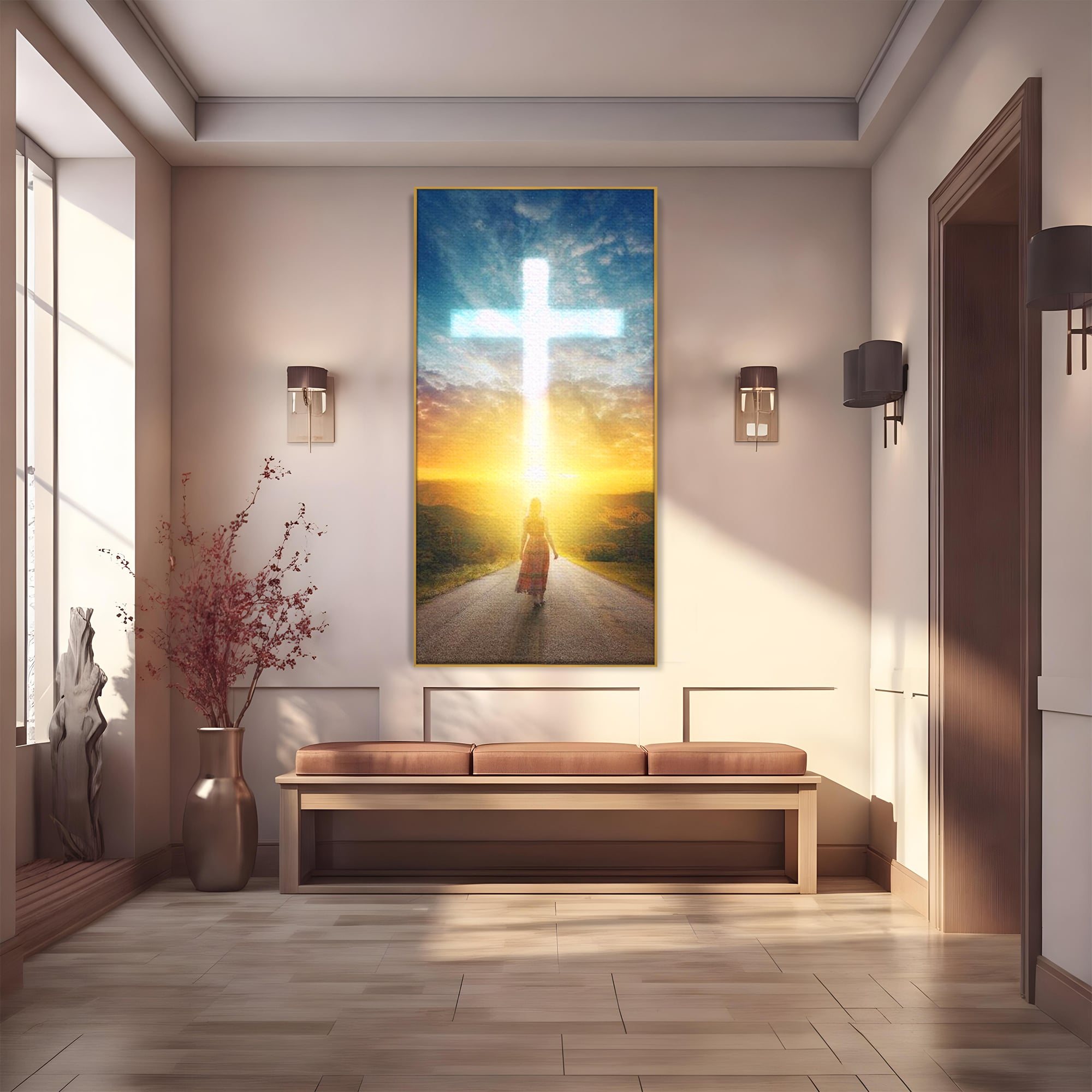 Tablou Canvas Premium LuxCanva® H1012, Drumul catre Lumina , Speranta, Drum, Lumina, Cruce, Pasi, Intalnire, Salvare, Pace, Vesnicie, Living, Dormitor