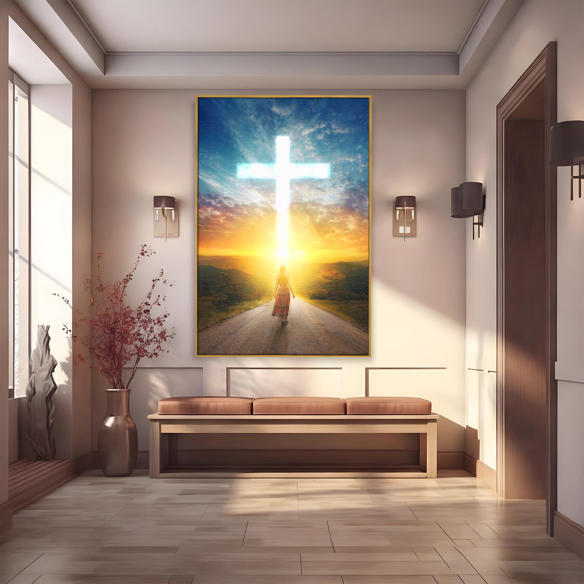 Tablou Canvas Premium LuxCanva® H1012, Drumul catre Lumina , Speranta, Drum, Lumina, Cruce, Pasi, Intalnire, Salvare, Pace, Vesnicie, Living, Dormitor