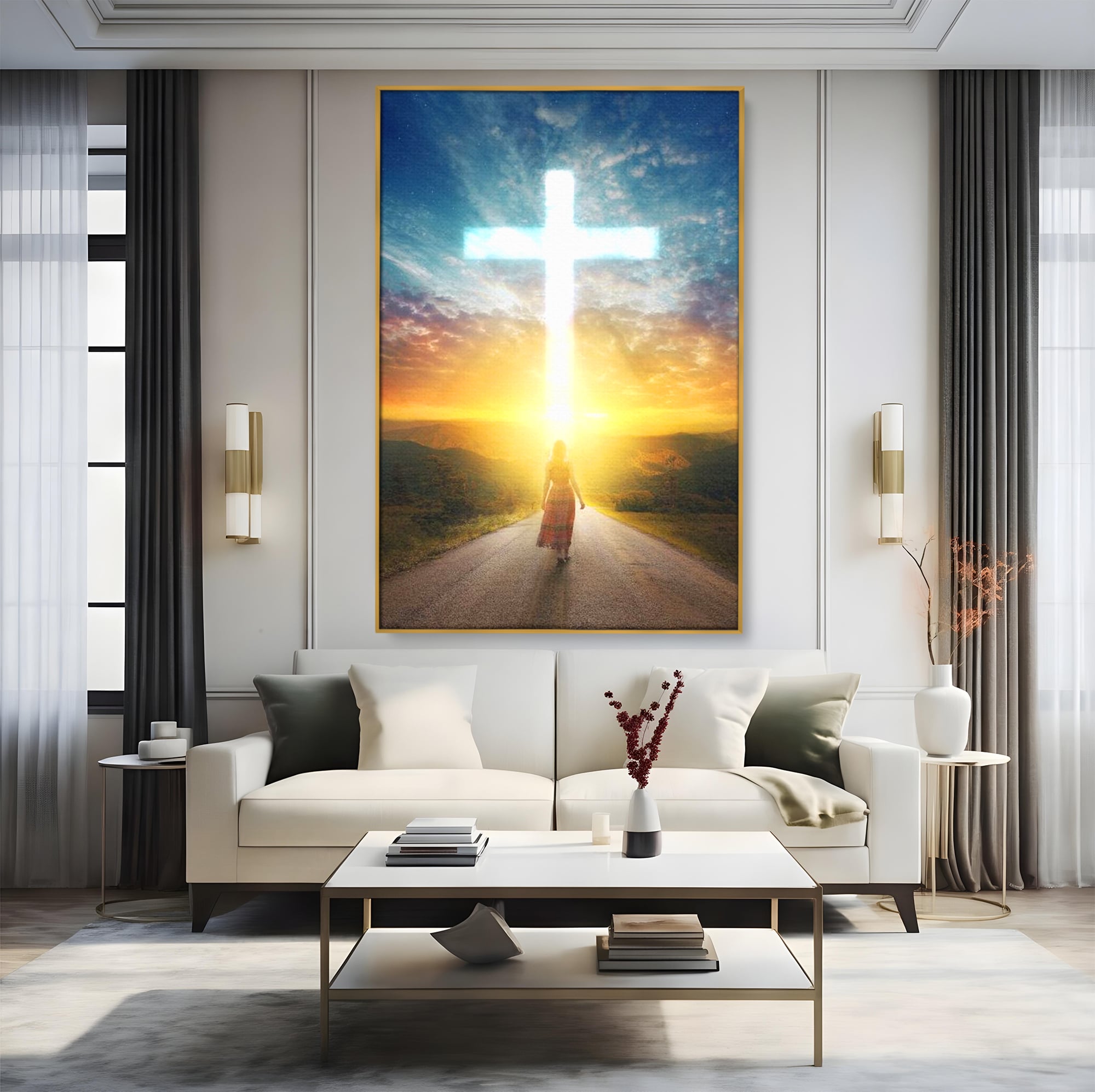 Tablou Canvas Premium LuxCanva® H1012, Drumul catre Lumina , Speranta, Drum, Lumina, Cruce, Pasi, Intalnire, Salvare, Pace, Vesnicie, Living, Dormitor