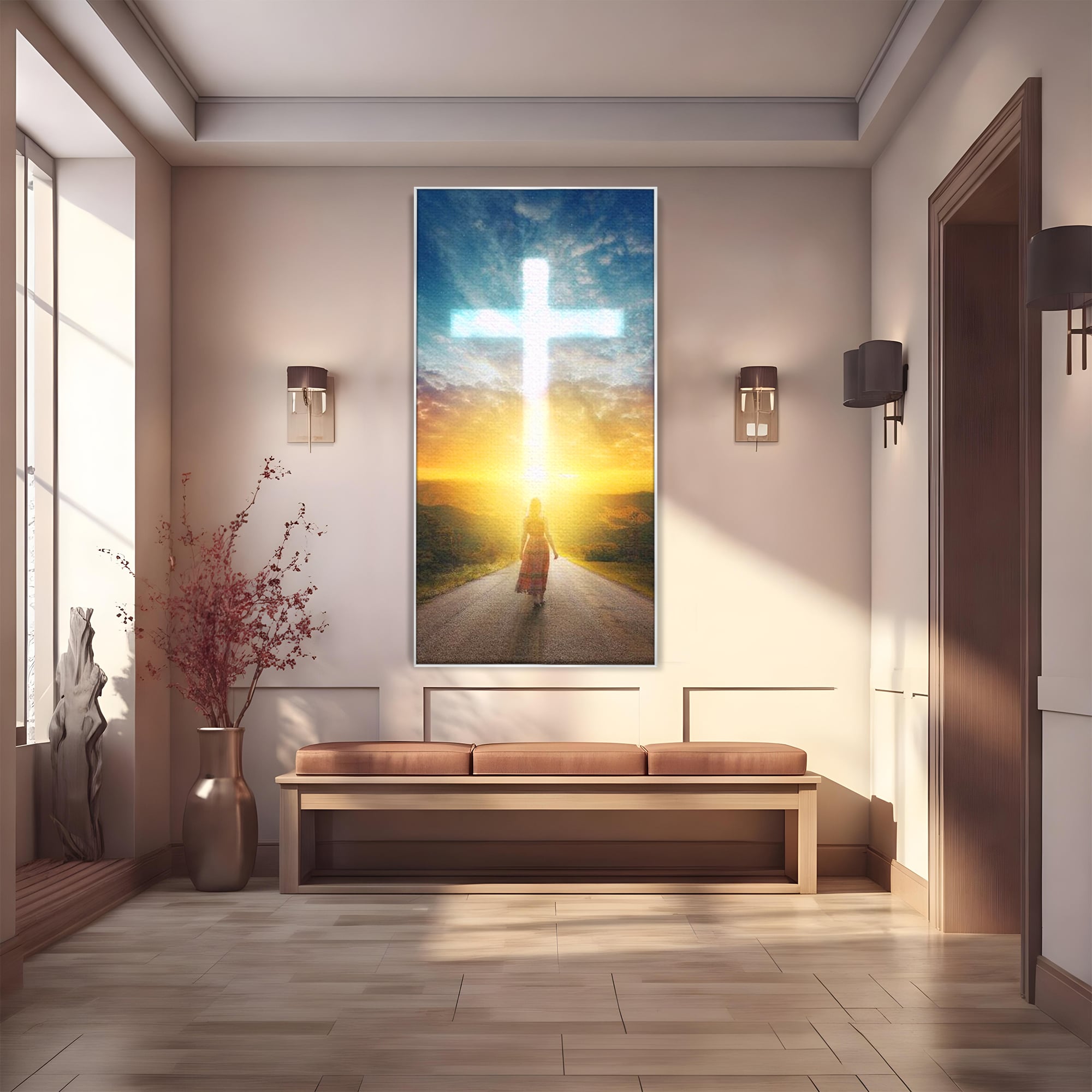 Tablou Canvas Premium LuxCanva® H1012, Drumul catre Lumina , Speranta, Drum, Lumina, Cruce, Pasi, Intalnire, Salvare, Pace, Vesnicie, Living, Dormitor
