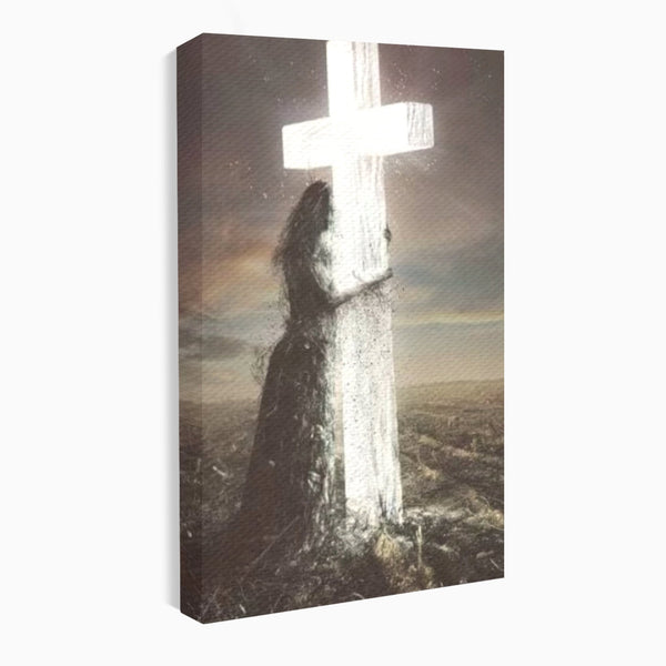 Tablou Canvas Premium LuxCanva® H1013, Imbratisarea Divinitatii , Cruce, Lumina, Mangaiere, Imbratisare, Salvare, Iubire, Putere, Living, Dormitor