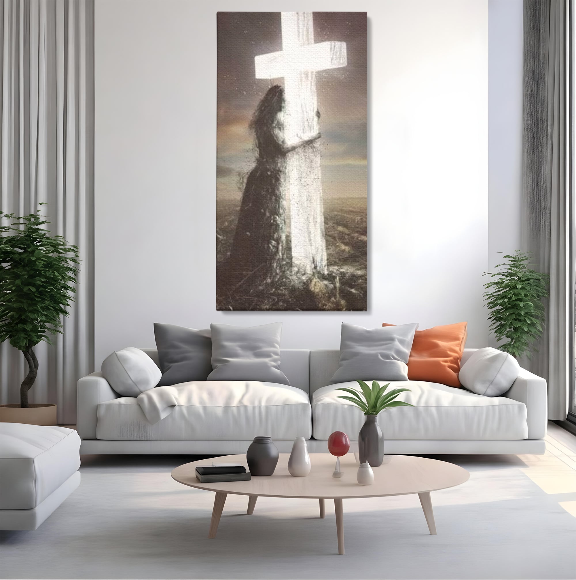 Tablou Canvas Premium LuxCanva® H1013, Imbratisarea Divinitatii , Cruce, Lumina, Mangaiere, Imbratisare, Salvare, Iubire, Putere, Living, Dormitor