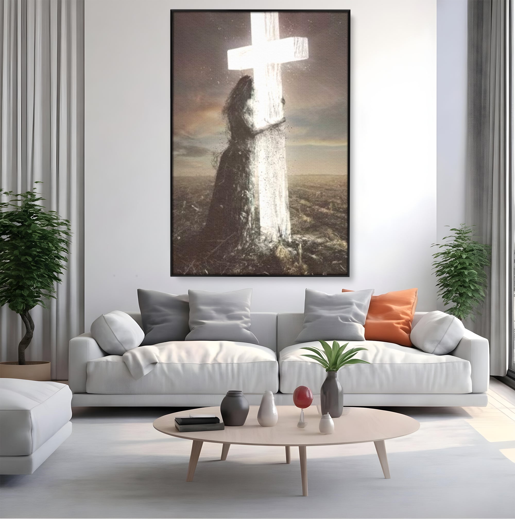 Tablou Canvas Premium LuxCanva® H1013, Imbratisarea Divinitatii , Cruce, Lumina, Mangaiere, Imbratisare, Salvare, Iubire, Putere, Living, Dormitor