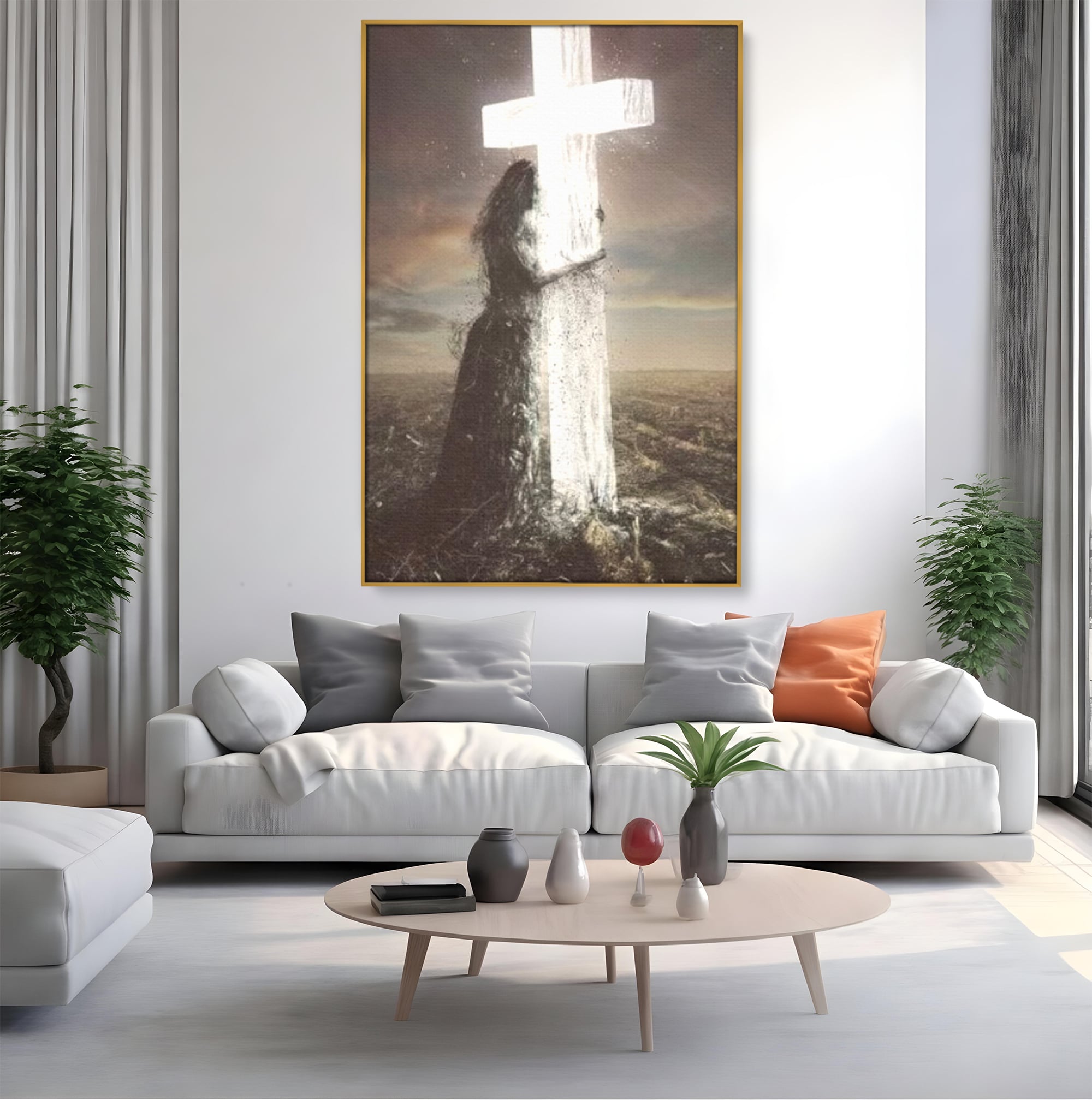 Tablou Canvas Premium LuxCanva® H1013, Imbratisarea Divinitatii , Cruce, Lumina, Mangaiere, Imbratisare, Salvare, Iubire, Putere, Living, Dormitor