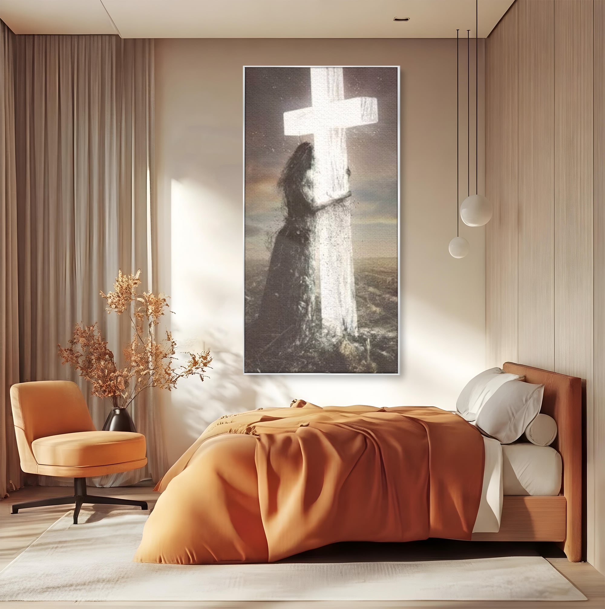 Tablou Canvas Premium LuxCanva® H1013, Imbratisarea Divinitatii , Cruce, Lumina, Mangaiere, Imbratisare, Salvare, Iubire, Putere, Living, Dormitor