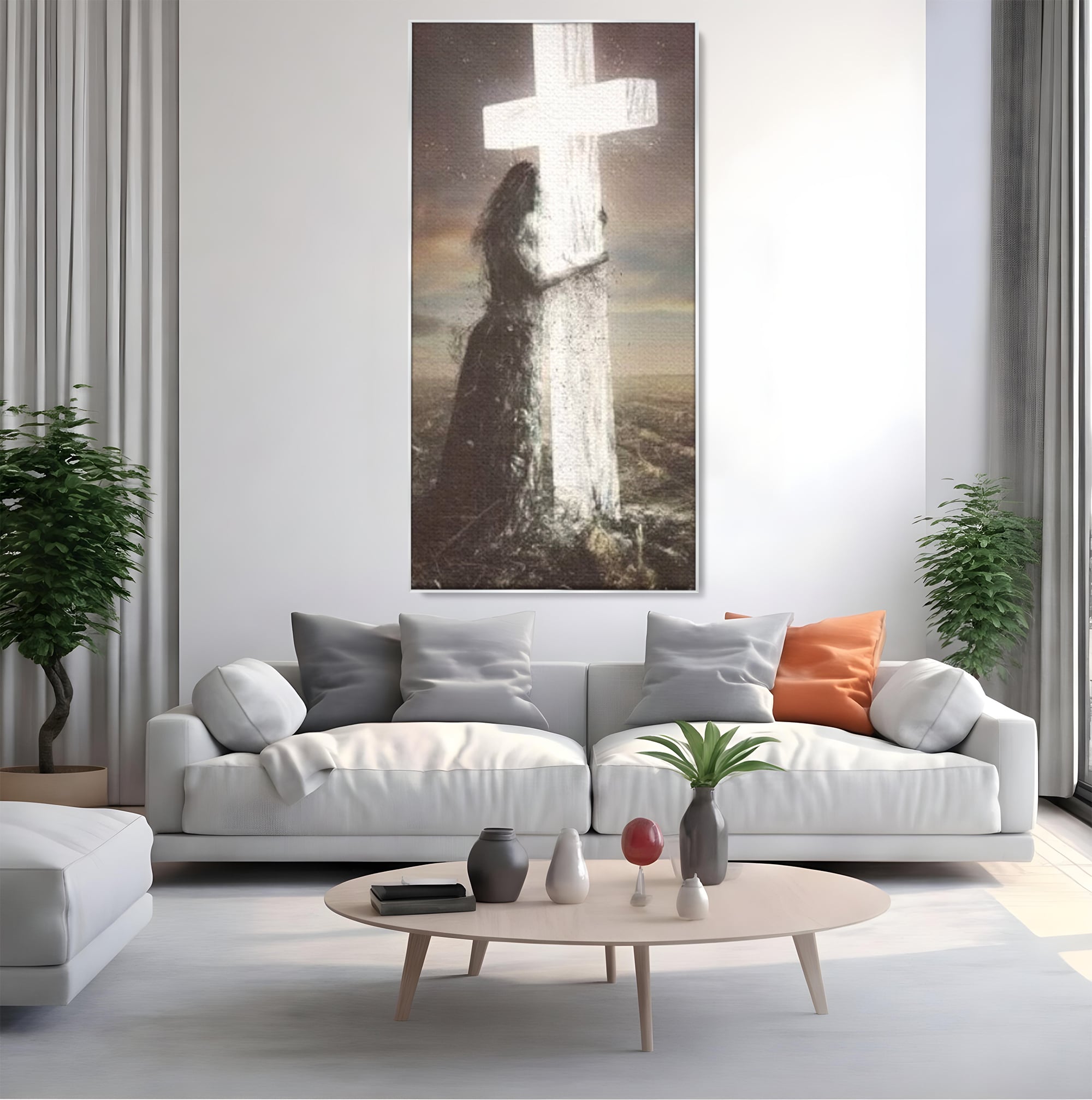 Tablou Canvas Premium LuxCanva® H1013, Imbratisarea Divinitatii , Cruce, Lumina, Mangaiere, Imbratisare, Salvare, Iubire, Putere, Living, Dormitor