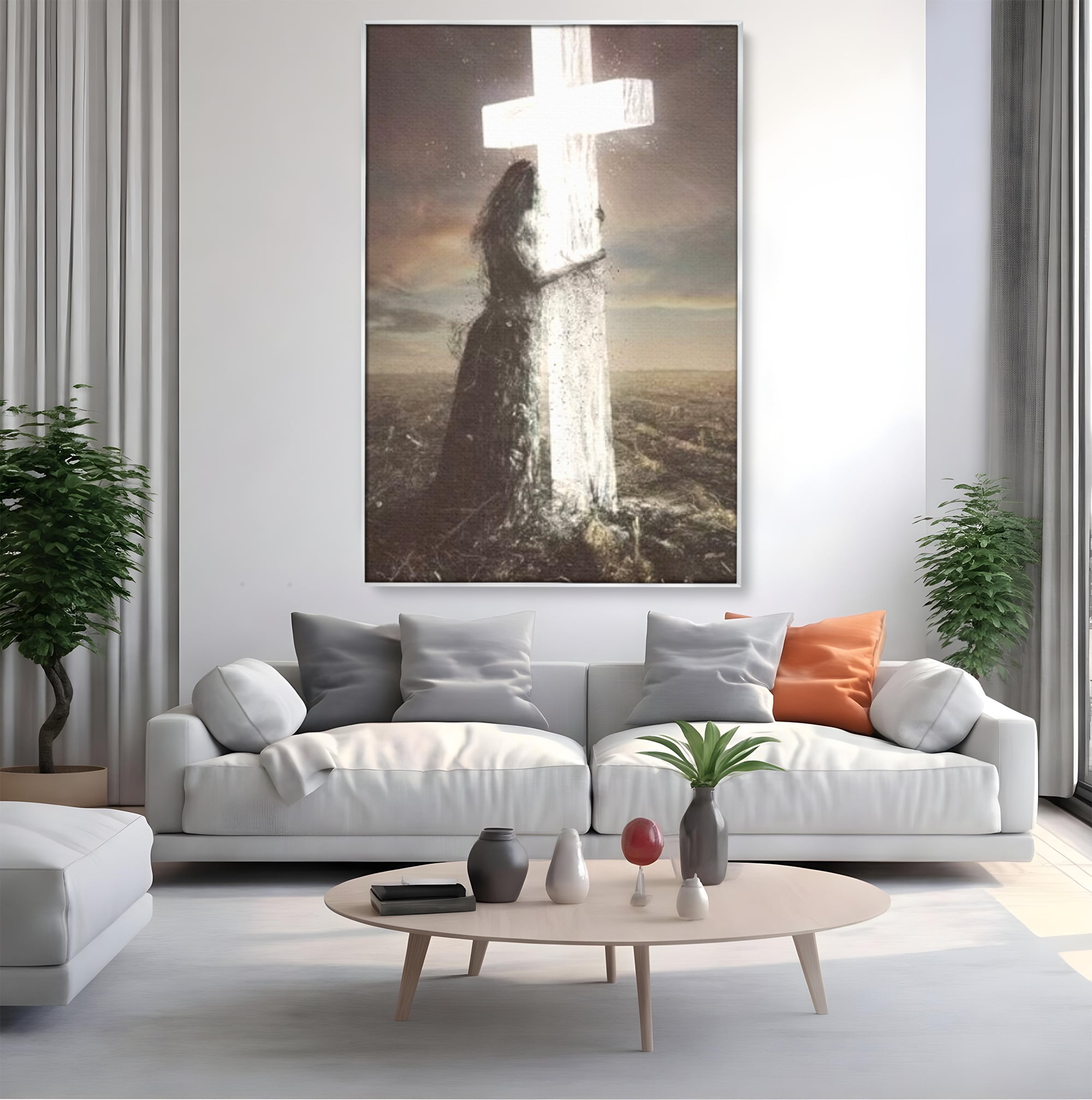 Tablou Canvas Premium LuxCanva® H1013, Imbratisarea Divinitatii , Cruce, Lumina, Mangaiere, Imbratisare, Salvare, Iubire, Putere, Living, Dormitor