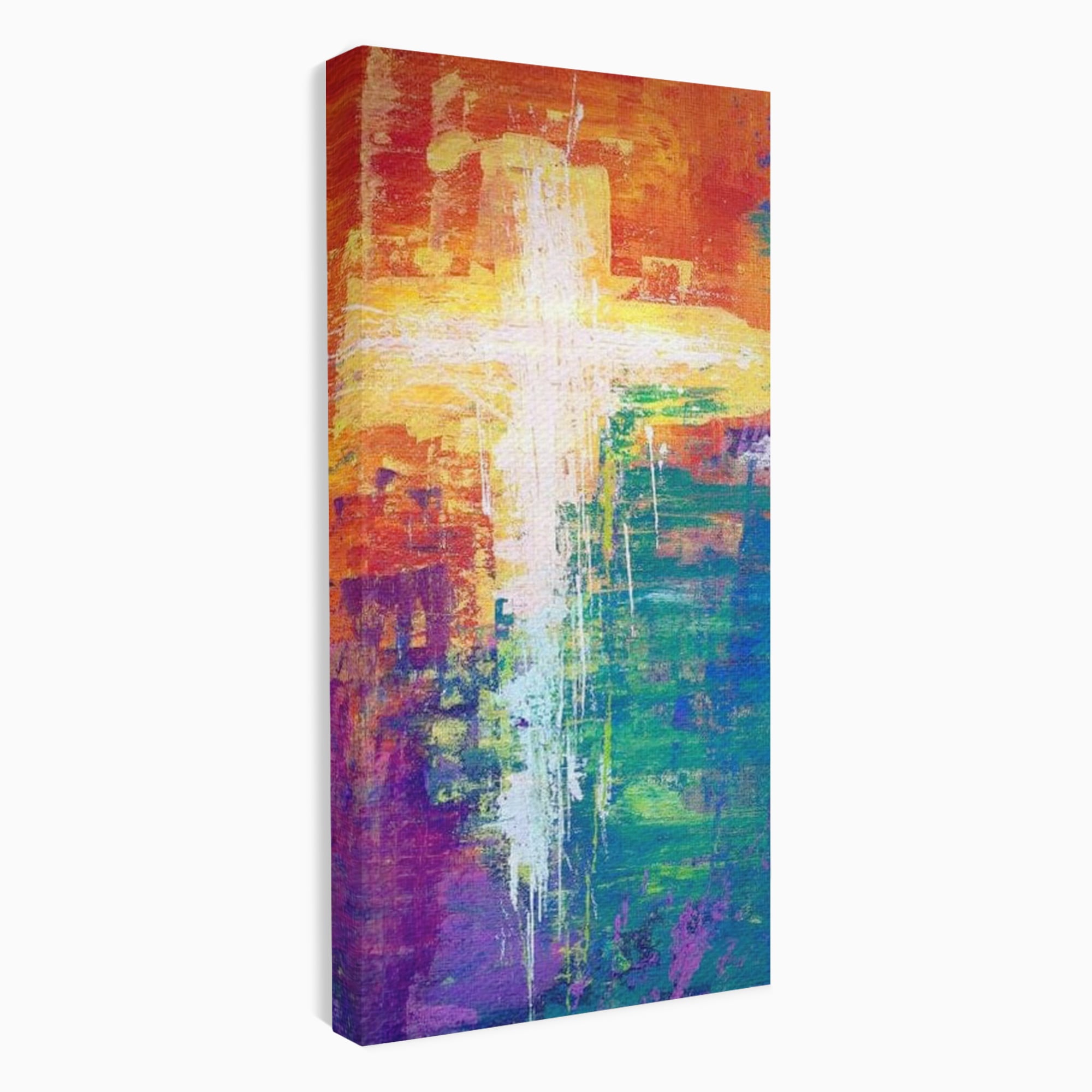 Tablou Canvas Premium LuxCanva® H1014, Lumina Divina in Culori , Lumina, Culori, Credinta, Cruce, Divinitate, Emotie, Simbol, Inspiratie, Living