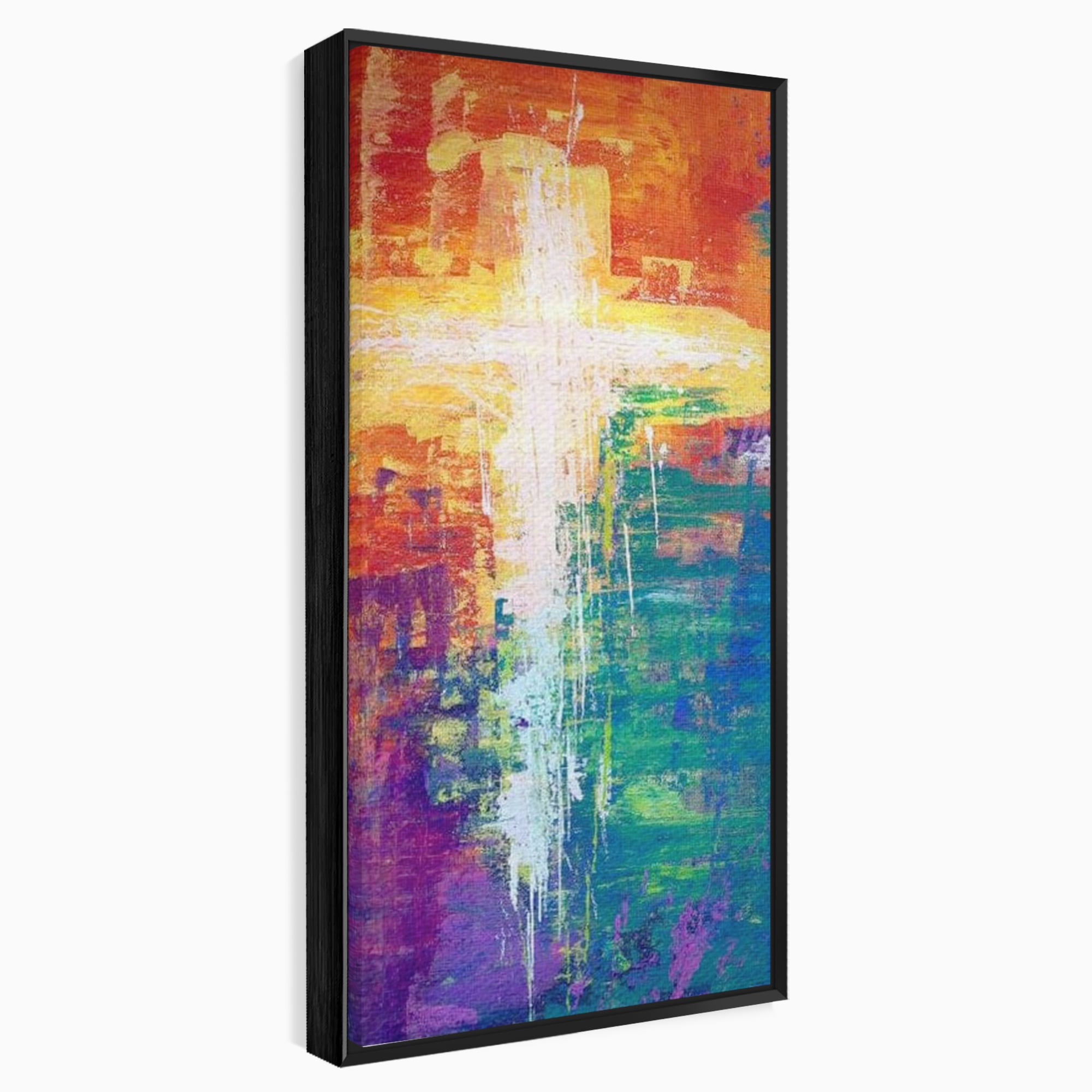 Tablou Canvas Premium LuxCanva® H1014, Lumina Divina in Culori , Lumina, Culori, Credinta, Cruce, Divinitate, Emotie, Simbol, Inspiratie, Living
