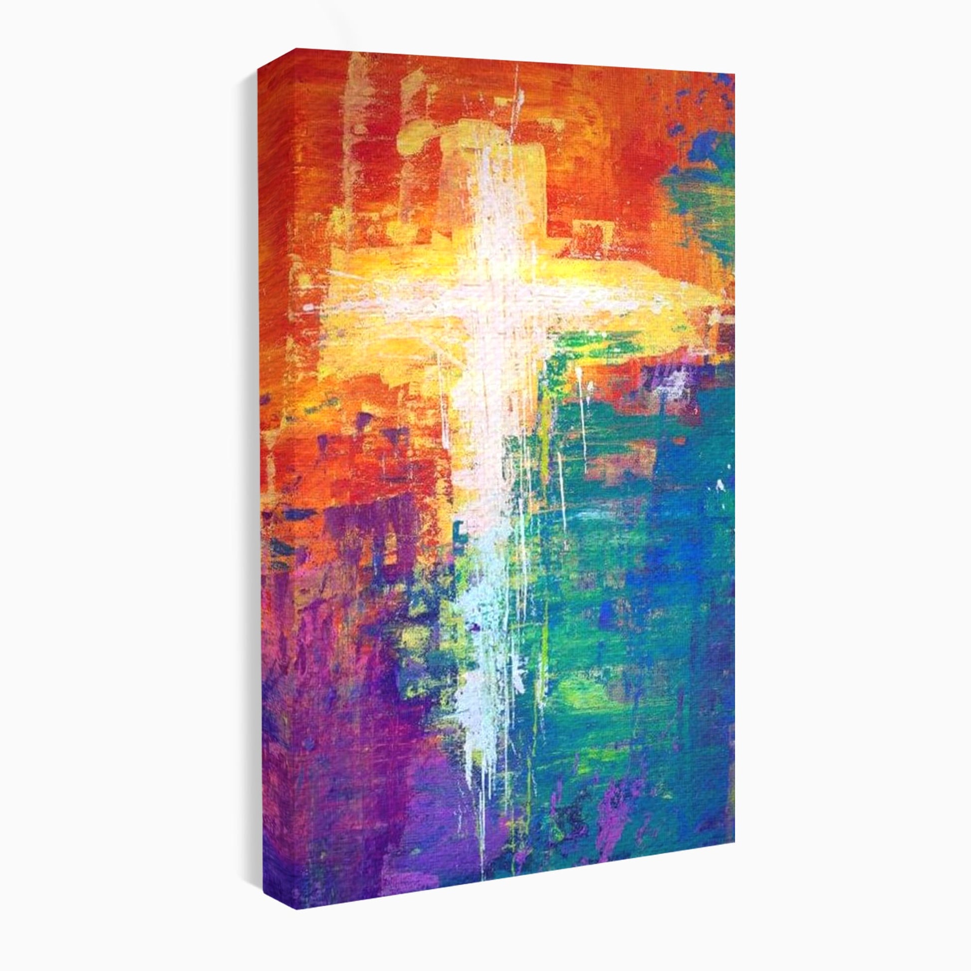 Tablou Canvas Premium LuxCanva® H1014, Lumina Divina in Culori , Lumina, Culori, Credinta, Cruce, Divinitate, Emotie, Simbol, Inspiratie, Living