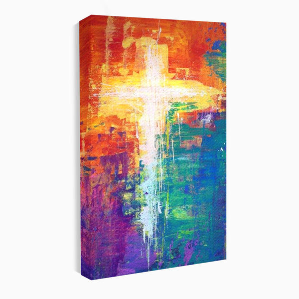 Tablou Canvas Premium LuxCanva® H1014, Lumina Divina in Culori , Lumina, Culori, Credinta, Cruce, Divinitate, Emotie, Simbol, Inspiratie, Living