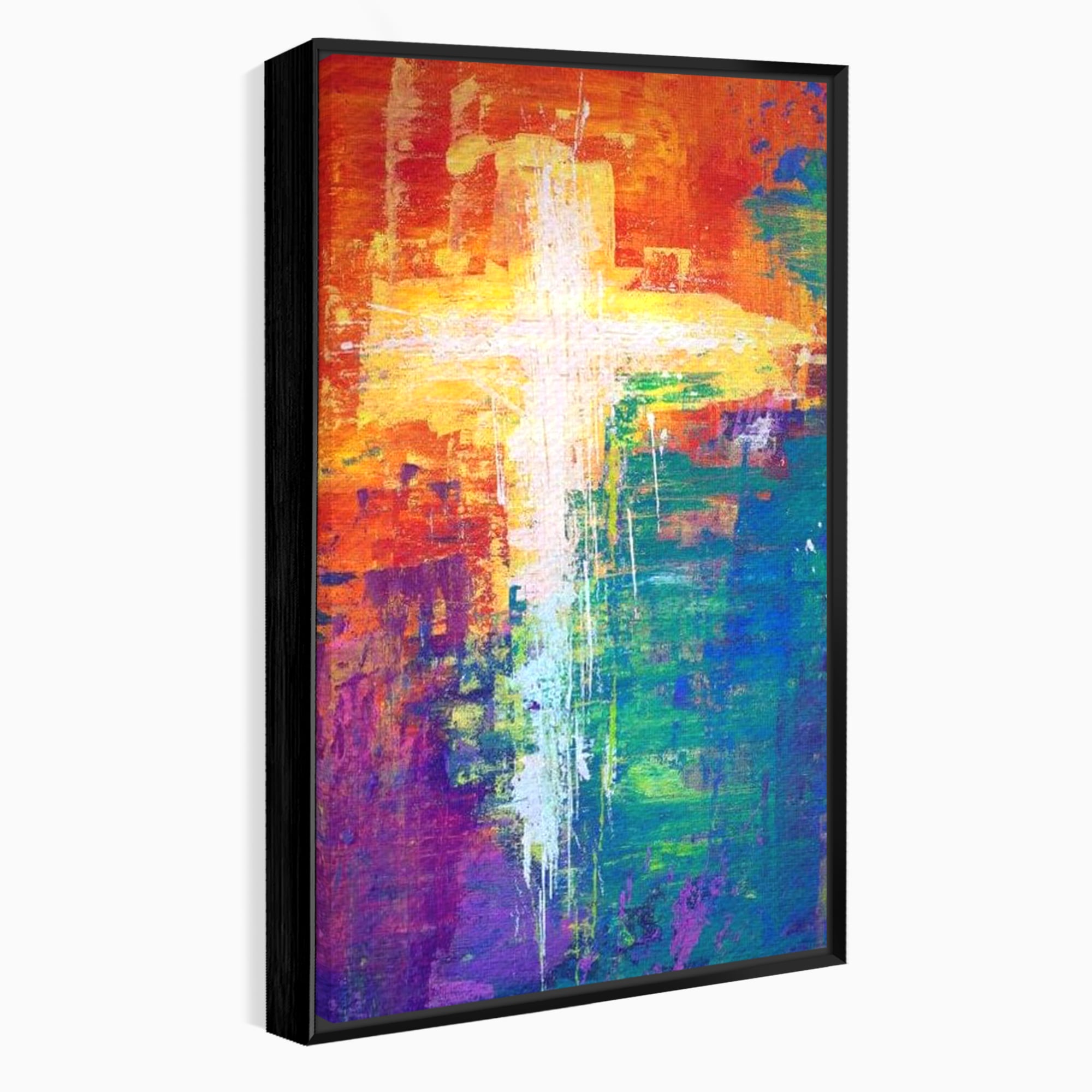 Tablou Canvas Premium LuxCanva® H1014, Lumina Divina in Culori , Lumina, Culori, Credinta, Cruce, Divinitate, Emotie, Simbol, Inspiratie, Living