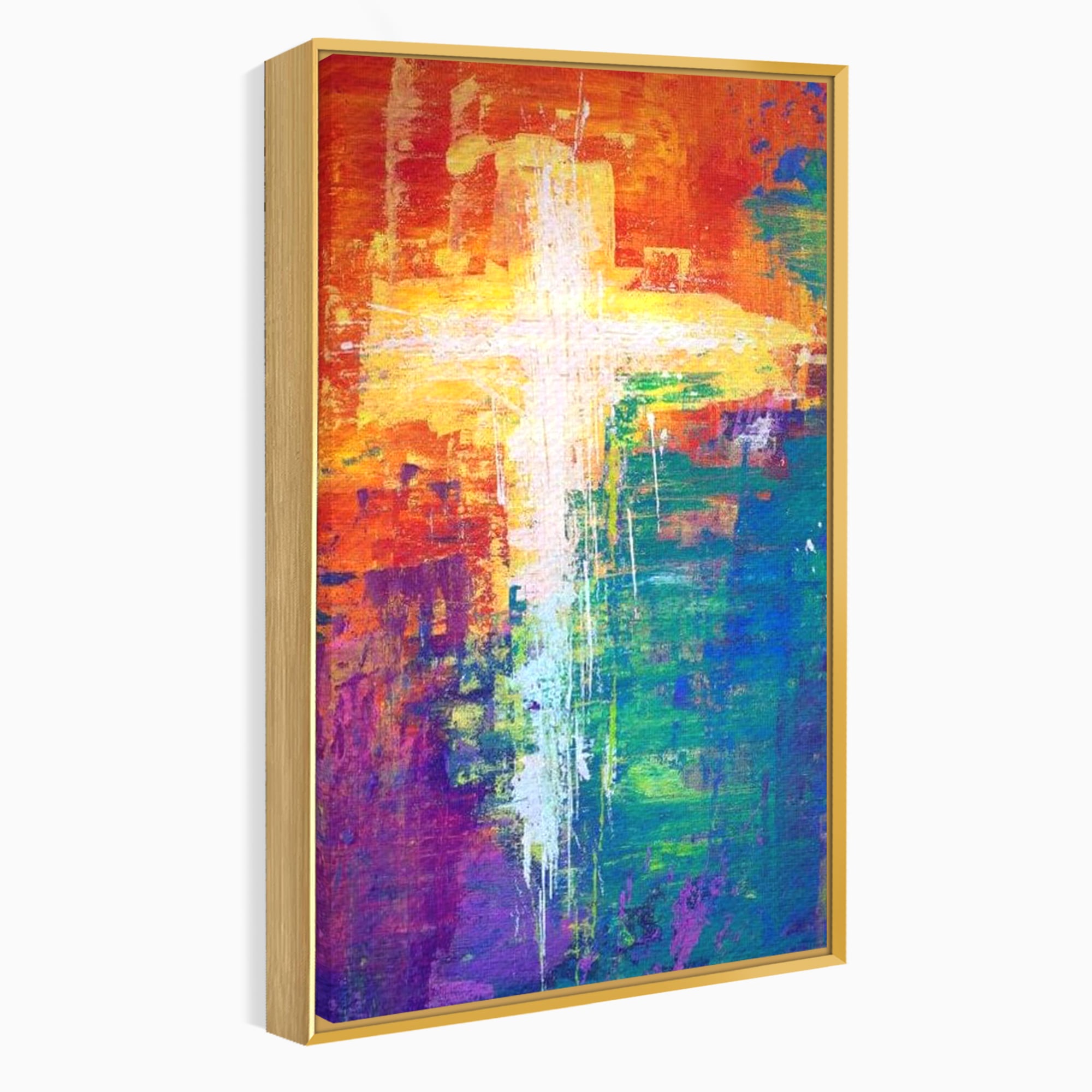 Tablou Canvas Premium LuxCanva® H1014, Lumina Divina in Culori , Lumina, Culori, Credinta, Cruce, Divinitate, Emotie, Simbol, Inspiratie, Living
