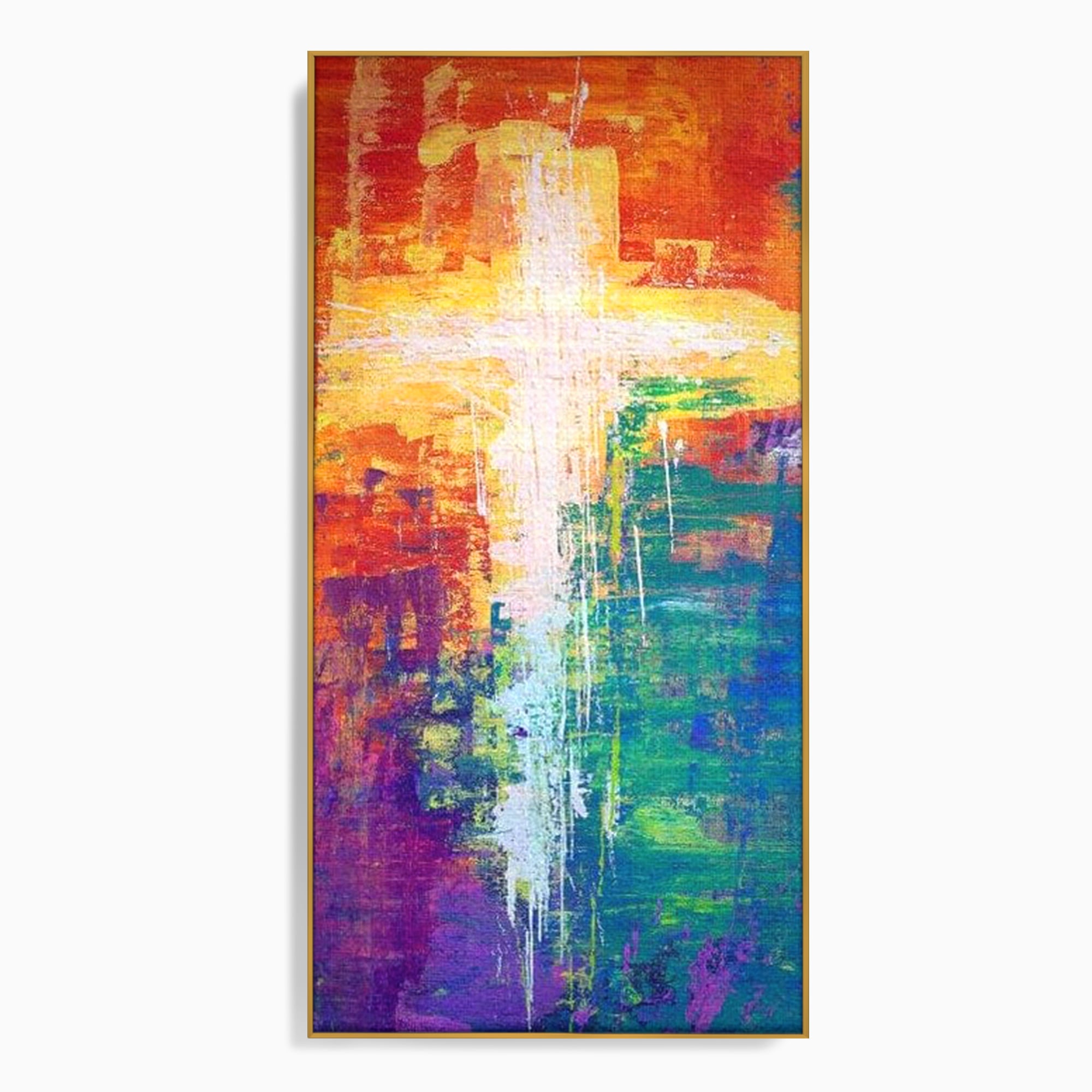 Tablou Canvas Premium LuxCanva® H1014, Lumina Divina in Culori , Lumina, Culori, Credinta, Cruce, Divinitate, Emotie, Simbol, Inspiratie, Living