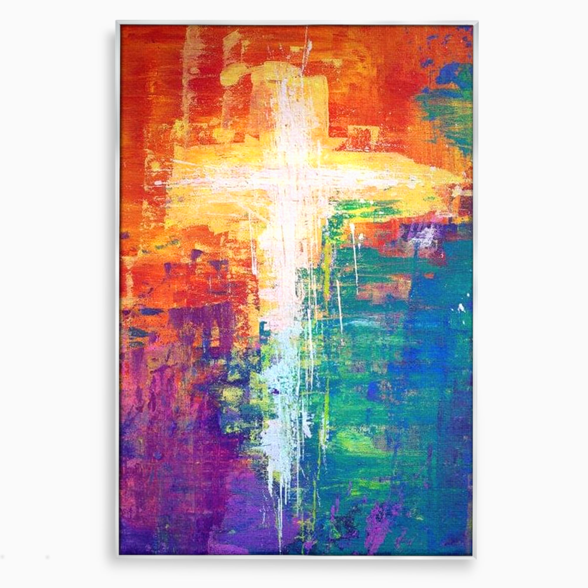 Tablou Canvas Premium LuxCanva® H1014, Lumina Divina in Culori , Lumina, Culori, Credinta, Cruce, Divinitate, Emotie, Simbol, Inspiratie, Living