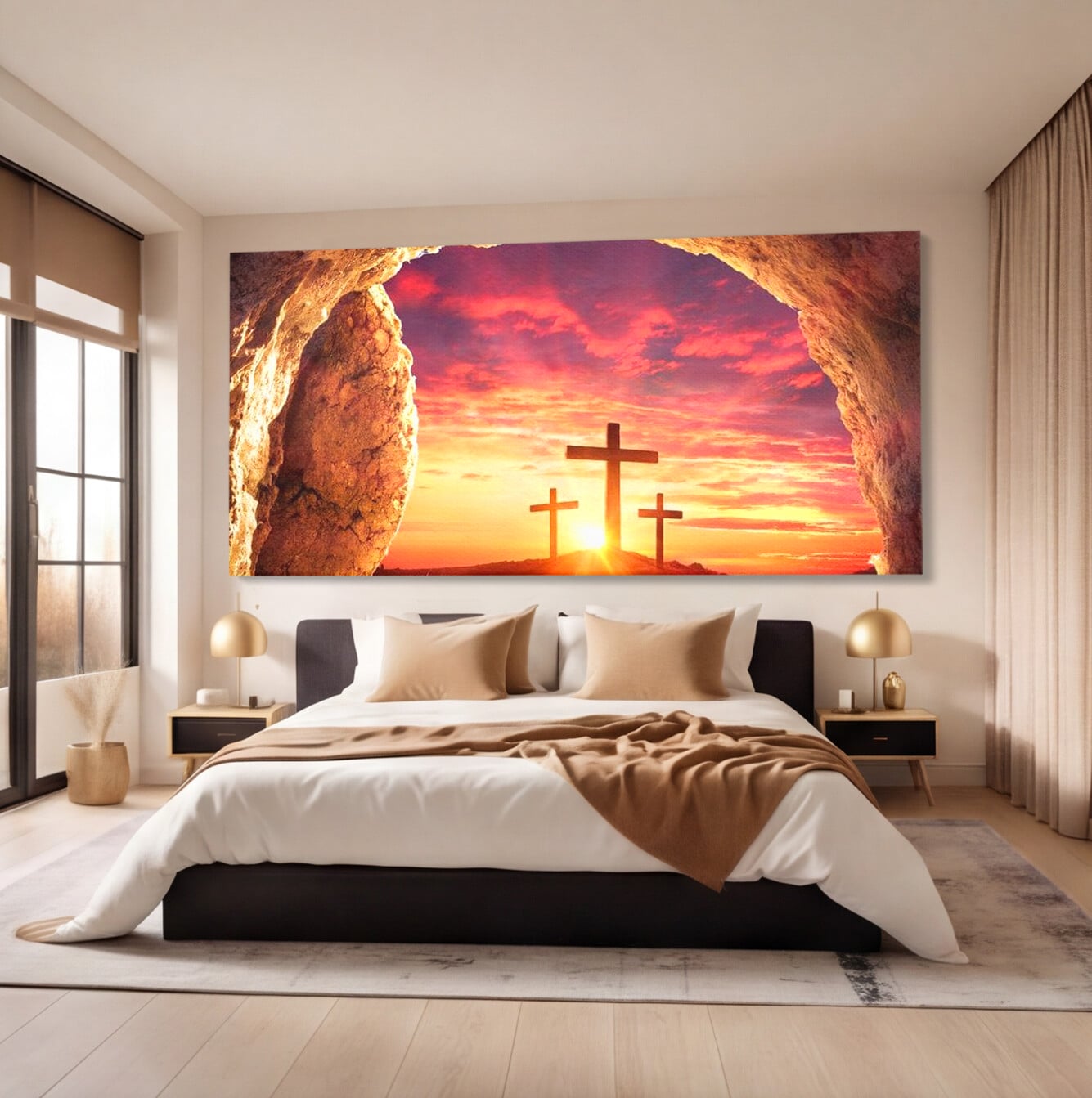 Tablou Canvas Premium LuxCanva® H1017 Lumina Invierii , Cruce, Inviere, Lumina, Jertfa, Promisiune, Rasarit, Salvare, Vesnicie, Living, Dormitor