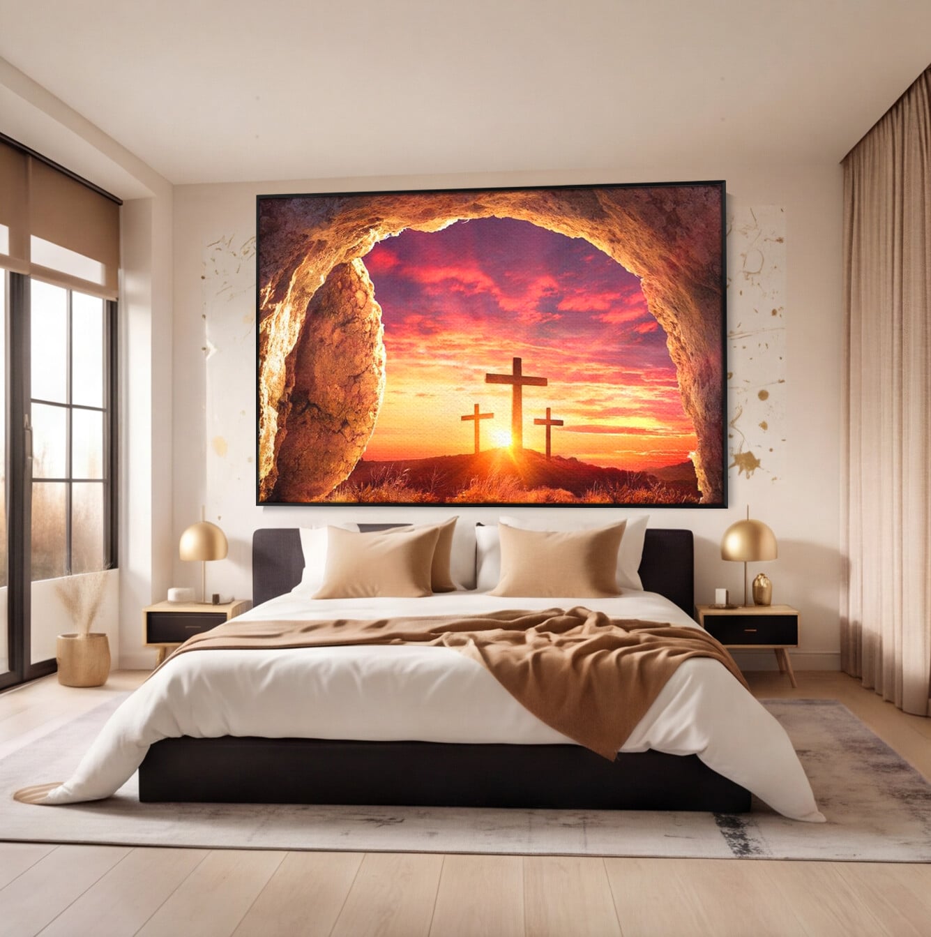 Tablou Canvas Premium LuxCanva® H1017 Lumina Invierii , Cruce, Inviere, Lumina, Jertfa, Promisiune, Rasarit, Salvare, Vesnicie, Living, Dormitor