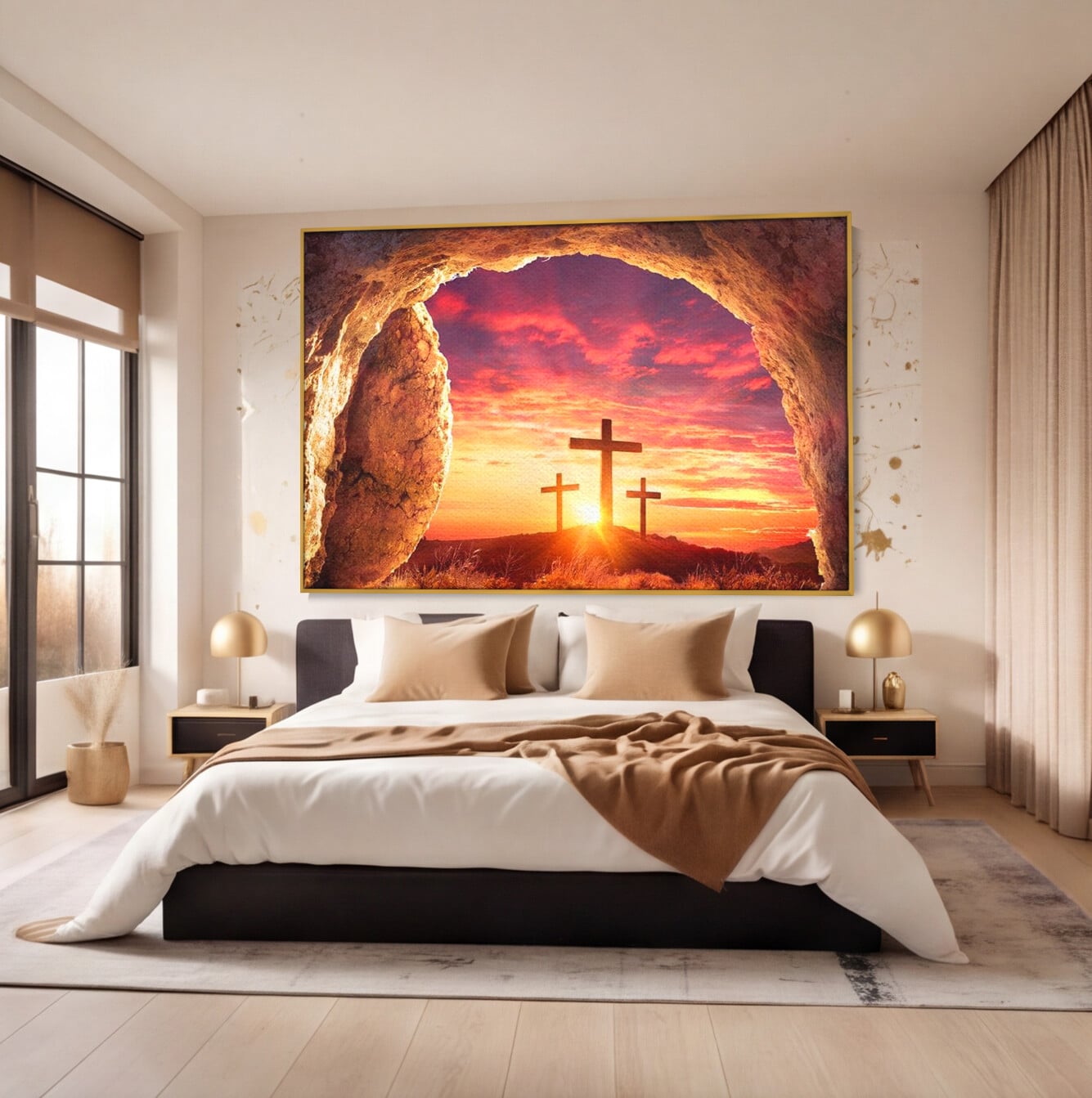 Tablou Canvas Premium LuxCanva® H1017 Lumina Invierii , Cruce, Inviere, Lumina, Jertfa, Promisiune, Rasarit, Salvare, Vesnicie, Living, Dormitor