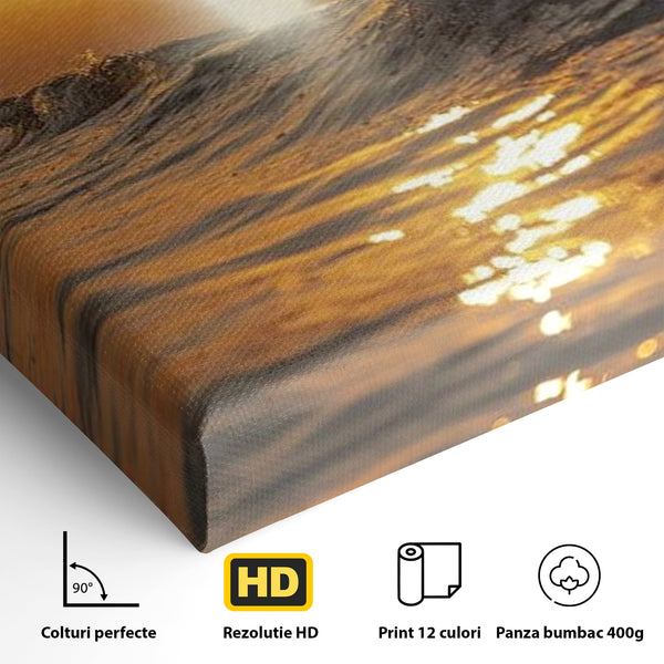 Tablou Canvas Premium LuxCanva® H1019 Lumina Sfanta pe Ape , Apus, Cruce, Spritual, Valuri, Pace, Suflet, Ocean, Credinta, Speranta, Living, Dormitor
