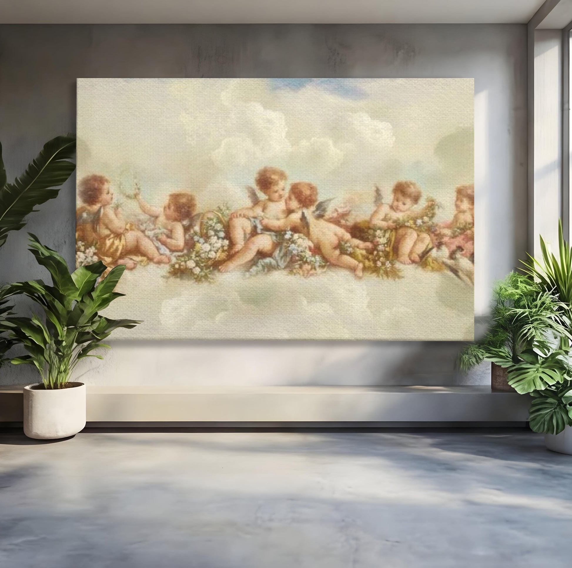 Tablou Canvas Premium LuxCanva® H1020 Ingerasii Paradisului , Ingeri, Rai, Armonie, Puritate, Copii, Binecuvantare, Nori, Inocenta, Living, Dormitor