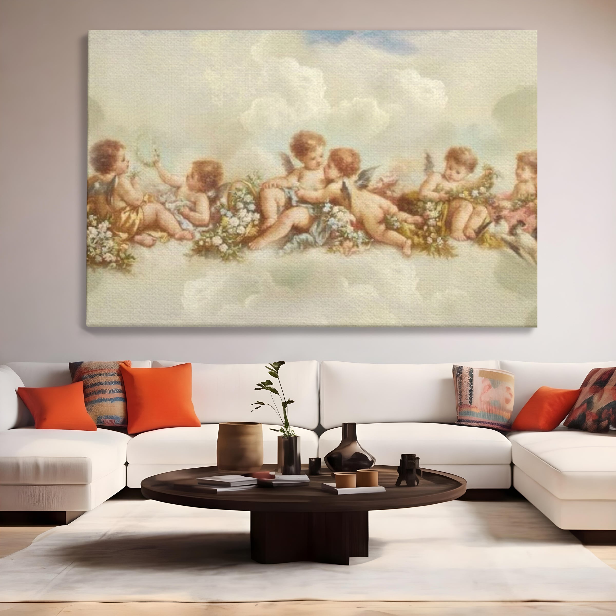 Tablou Canvas Premium LuxCanva® H1020 Ingerasii Paradisului , Ingeri, Rai, Armonie, Puritate, Copii, Binecuvantare, Nori, Inocenta, Living, Dormitor