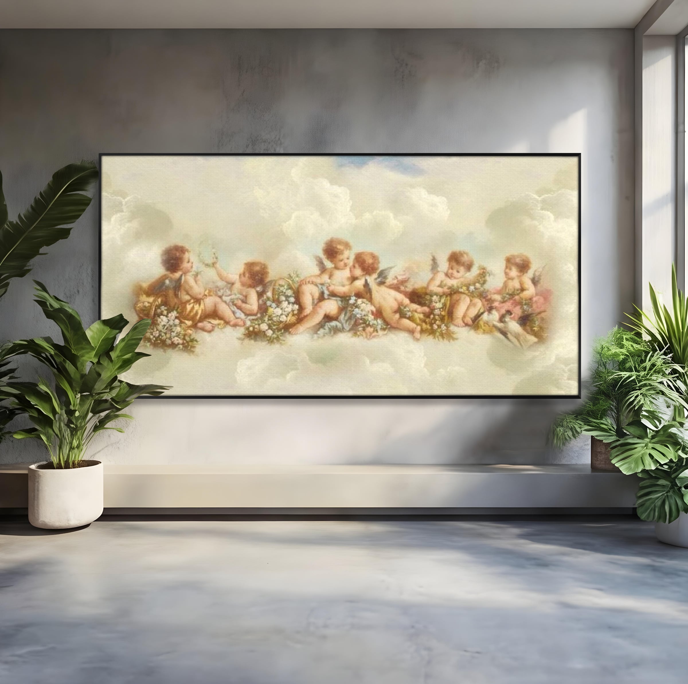Tablou Canvas Premium LuxCanva® H1020 Ingerasii Paradisului , Ingeri, Rai, Armonie, Puritate, Copii, Binecuvantare, Nori, Inocenta, Living, Dormitor