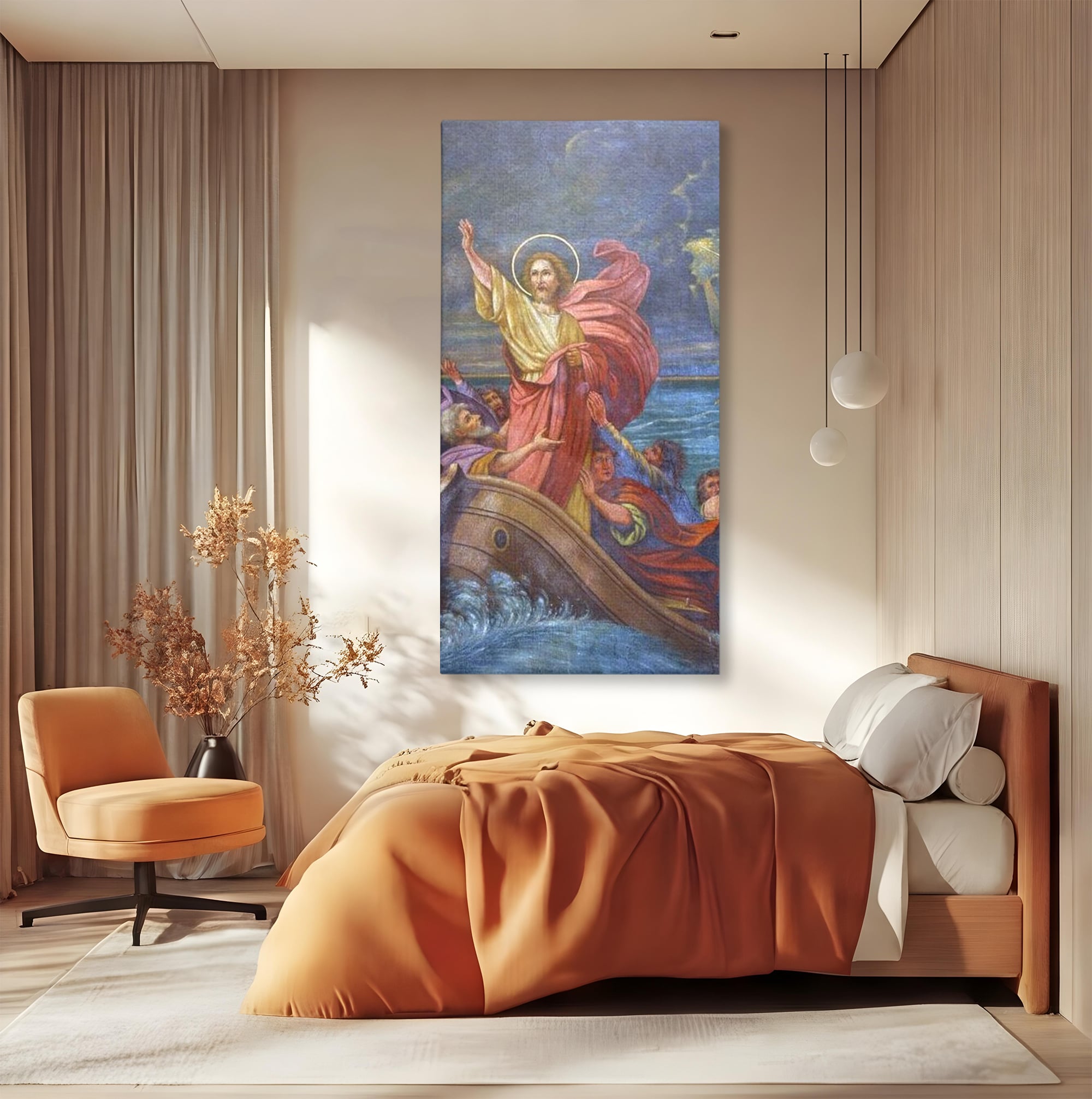 Tablou Canvas Premium LuxCanva® H1022 Mantuitorul pe Ape , Valuri, Iisus, Furtuna, Calauza, Salvare, Biruinta, Rugaciune, Credinta, Living, Dormitor