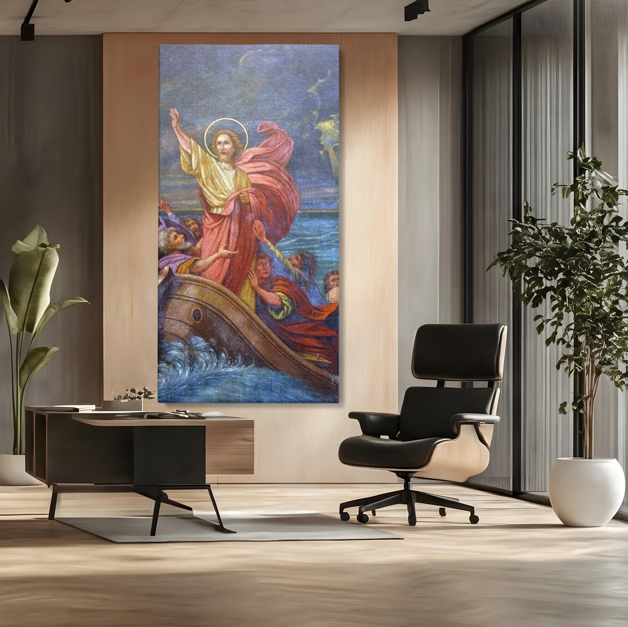 Tablou Canvas Premium LuxCanva® H1022 Mantuitorul pe Ape , Valuri, Iisus, Furtuna, Calauza, Salvare, Biruinta, Rugaciune, Credinta, Living, Dormitor