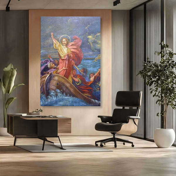 Tablou Canvas Premium LuxCanva® H1022 Mantuitorul pe Ape , Valuri, Iisus, Furtuna, Calauza, Salvare, Biruinta, Rugaciune, Credinta, Living, Dormitor