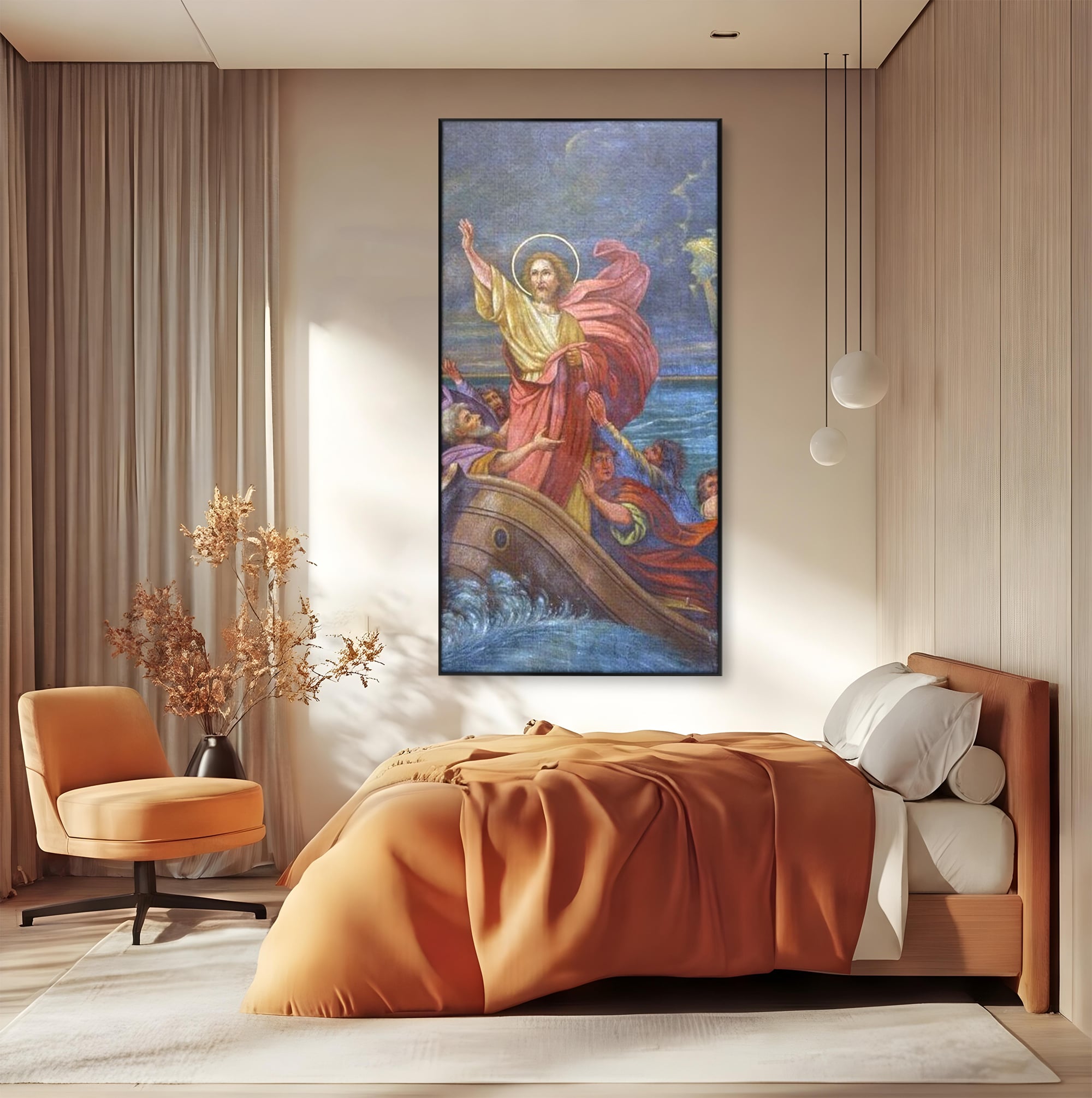 Tablou Canvas Premium LuxCanva® H1022 Mantuitorul pe Ape , Valuri, Iisus, Furtuna, Calauza, Salvare, Biruinta, Rugaciune, Credinta, Living, Dormitor