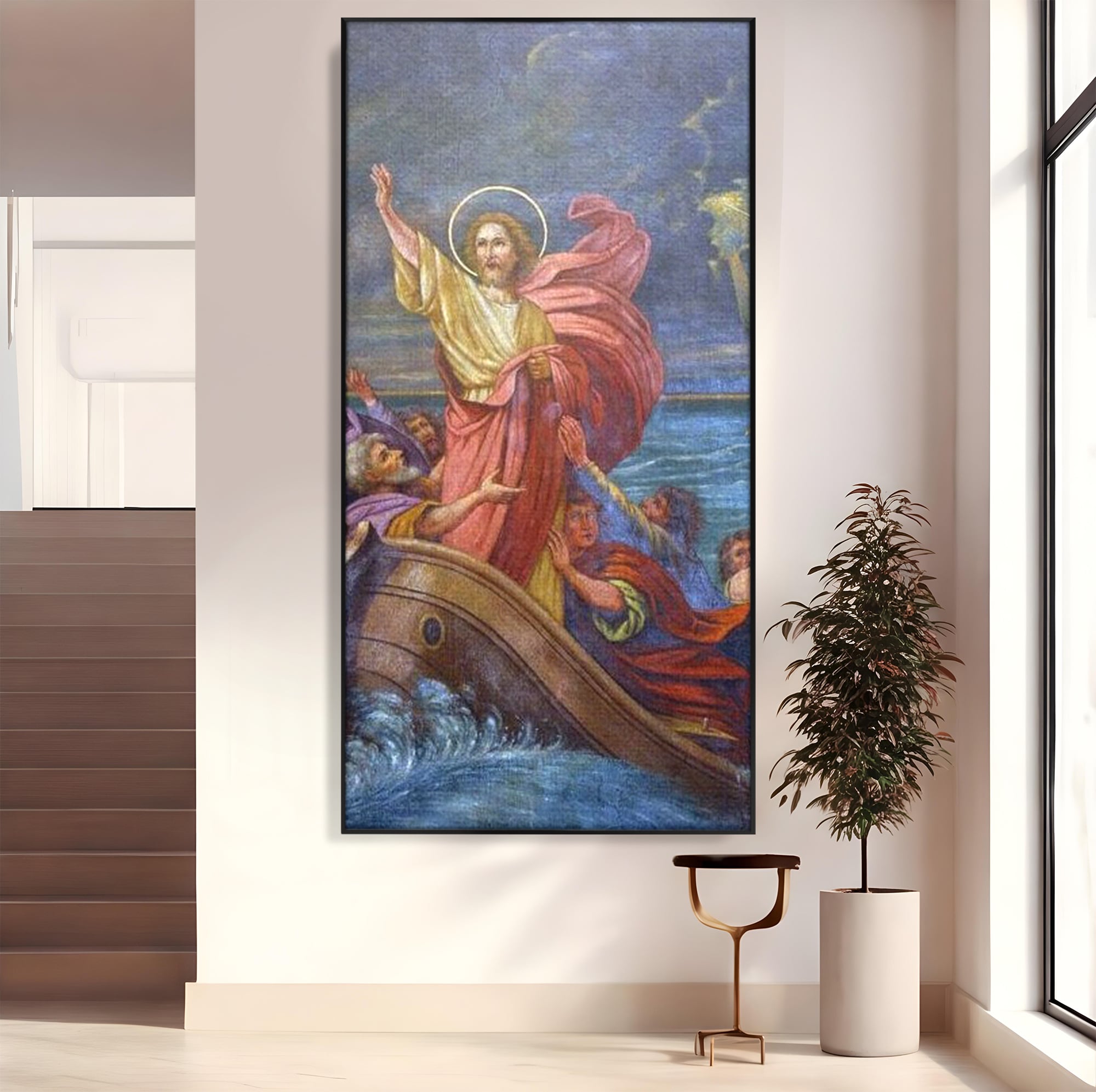 Tablou Canvas Premium LuxCanva® H1022 Mantuitorul pe Ape , Valuri, Iisus, Furtuna, Calauza, Salvare, Biruinta, Rugaciune, Credinta, Living, Dormitor