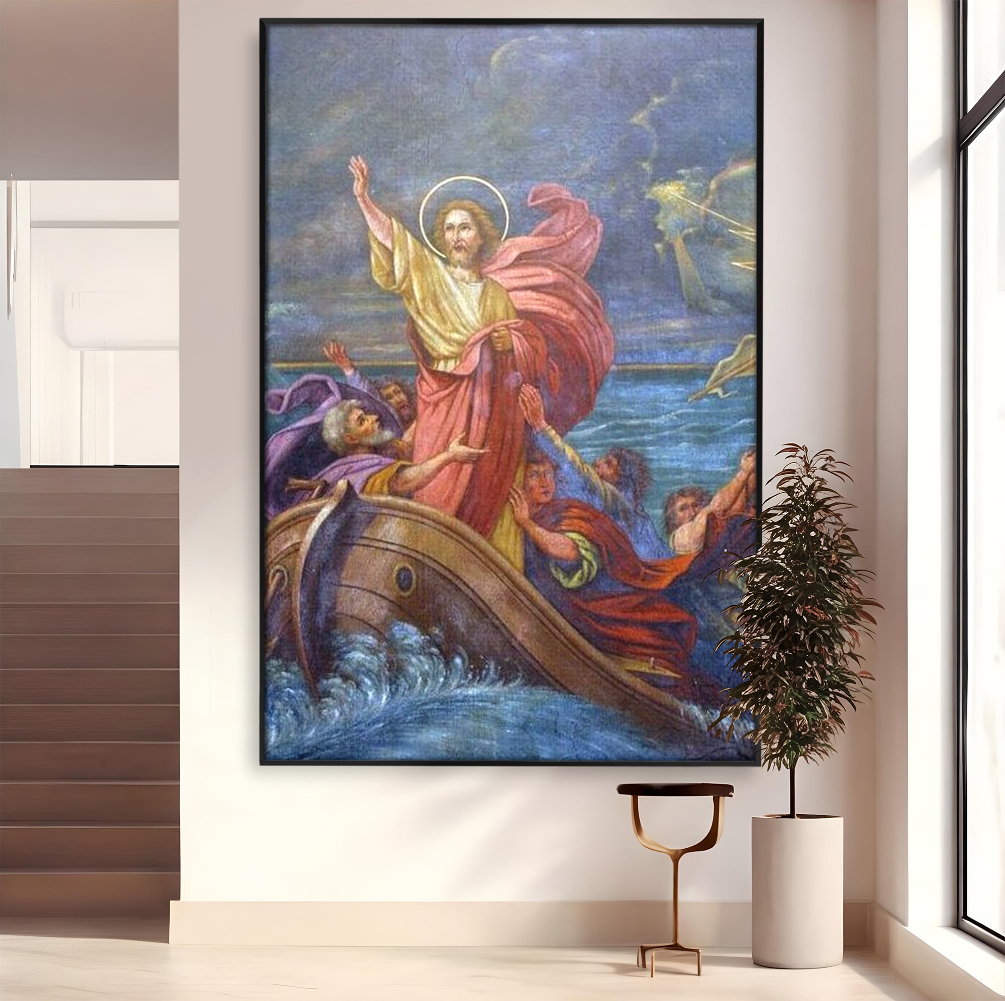 Tablou Canvas Premium LuxCanva® H1022 Mantuitorul pe Ape , Valuri, Iisus, Furtuna, Calauza, Salvare, Biruinta, Rugaciune, Credinta, Living, Dormitor