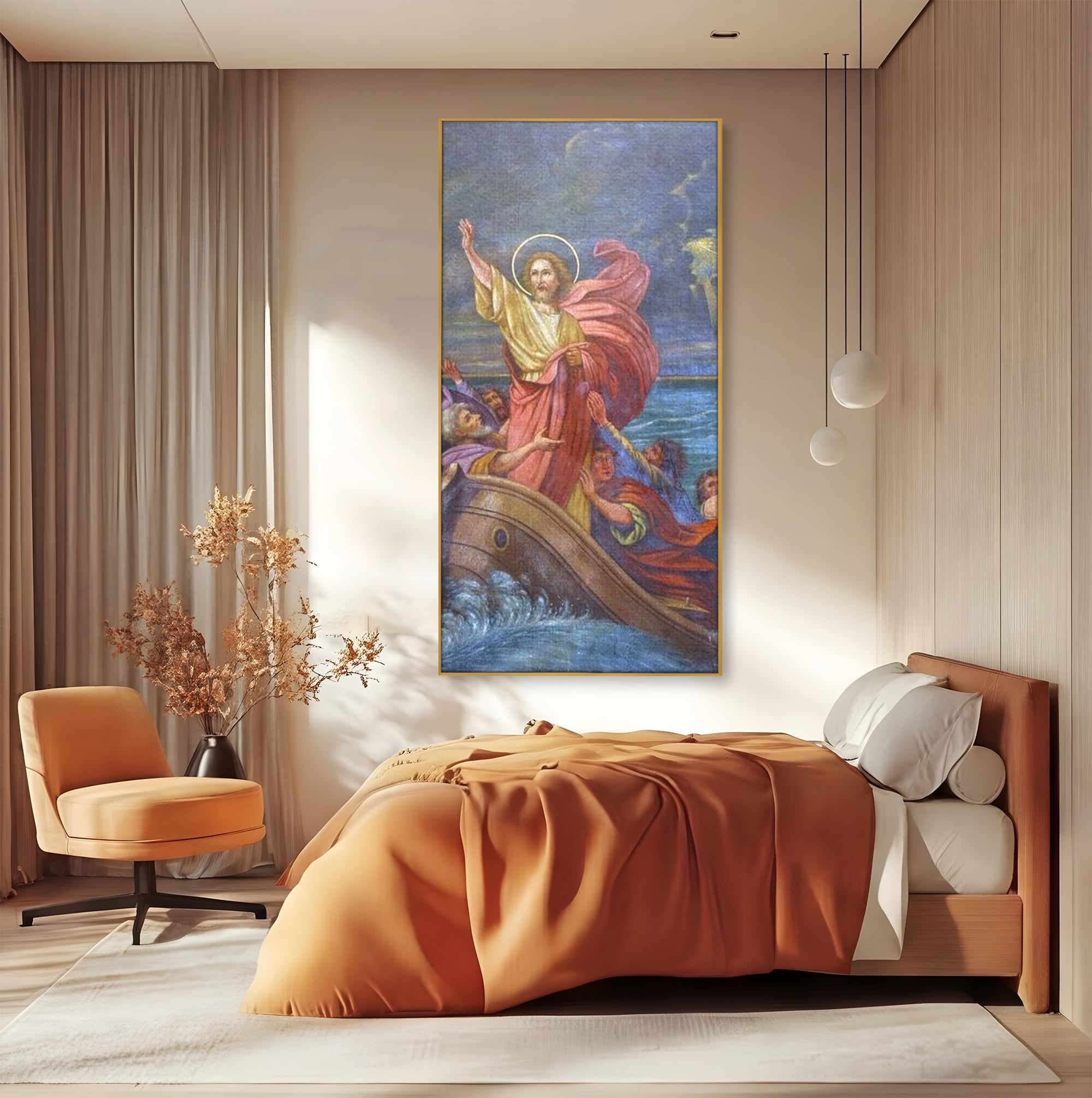 Tablou Canvas Premium LuxCanva® H1022 Mantuitorul pe Ape , Valuri, Iisus, Furtuna, Calauza, Salvare, Biruinta, Rugaciune, Credinta, Living, Dormitor