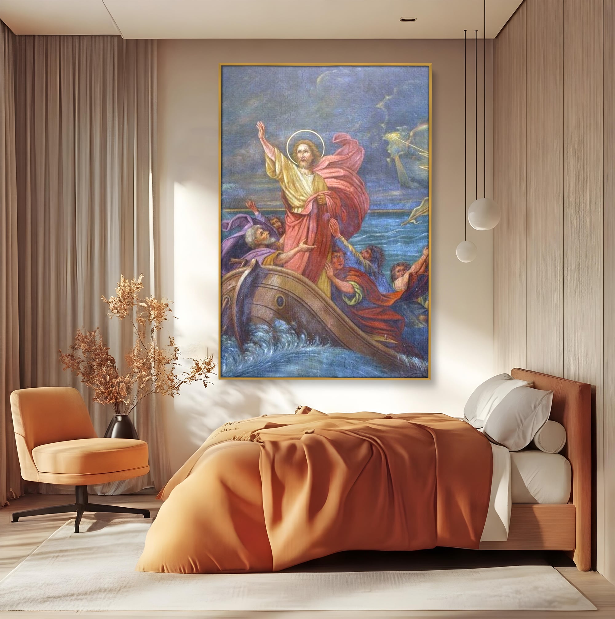 Tablou Canvas Premium LuxCanva® H1022 Mantuitorul pe Ape , Valuri, Iisus, Furtuna, Calauza, Salvare, Biruinta, Rugaciune, Credinta, Living, Dormitor