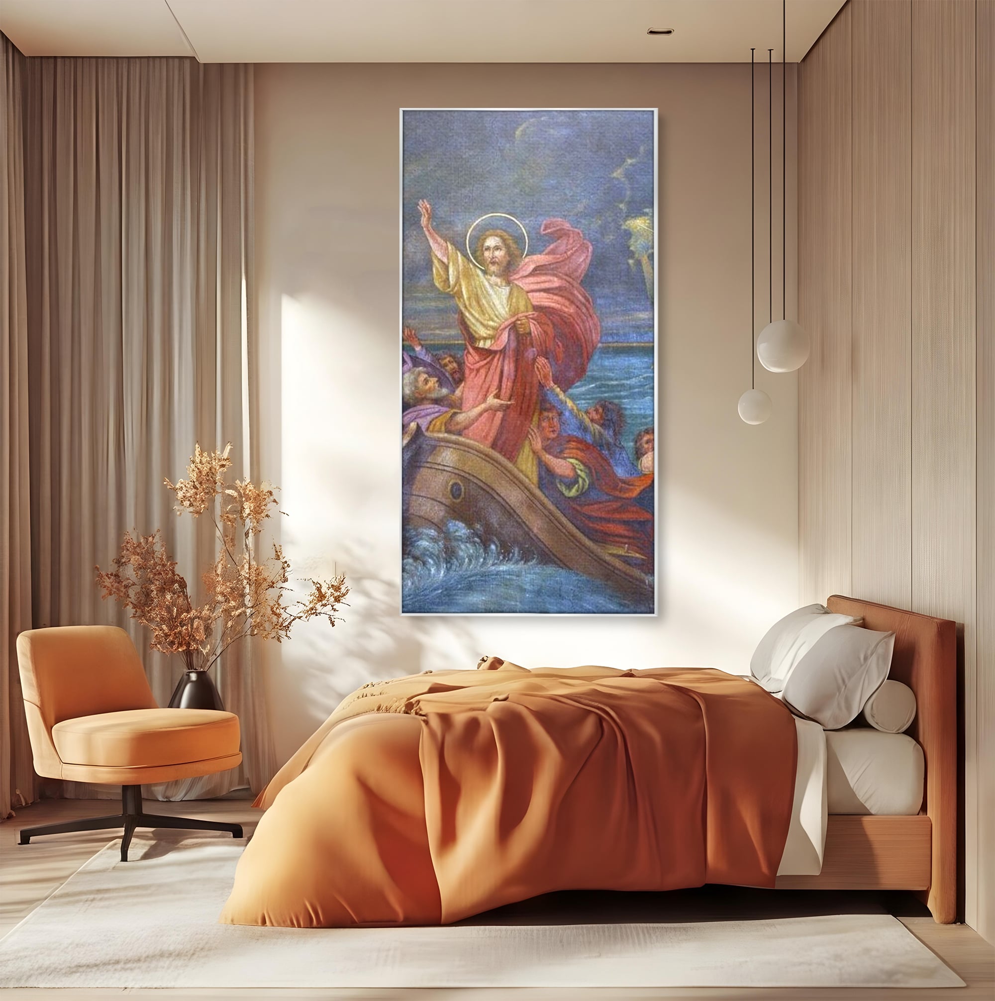 Tablou Canvas Premium LuxCanva® H1022 Mantuitorul pe Ape , Valuri, Iisus, Furtuna, Calauza, Salvare, Biruinta, Rugaciune, Credinta, Living, Dormitor