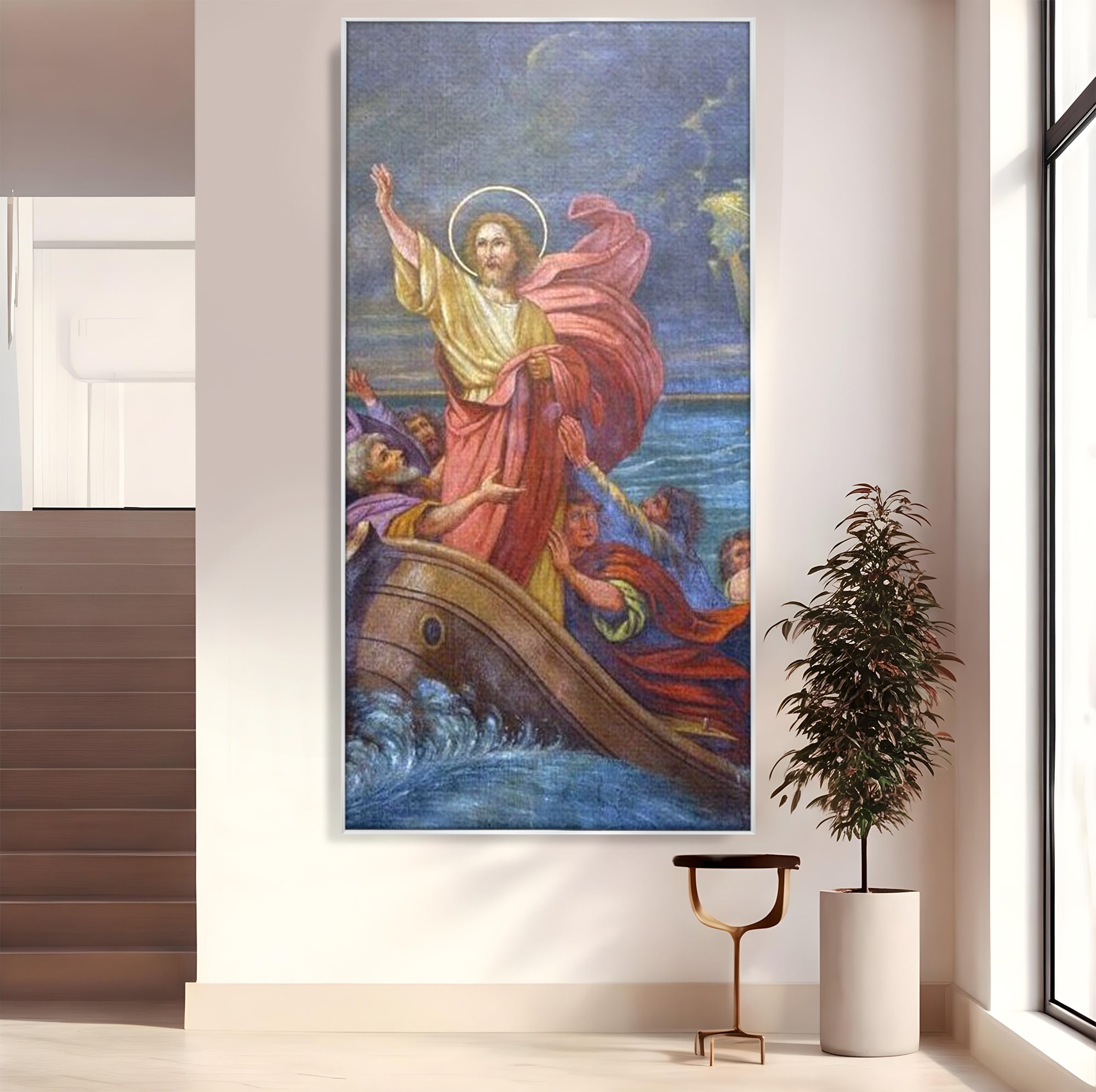 Tablou Canvas Premium LuxCanva® H1022 Mantuitorul pe Ape , Valuri, Iisus, Furtuna, Calauza, Salvare, Biruinta, Rugaciune, Credinta, Living, Dormitor