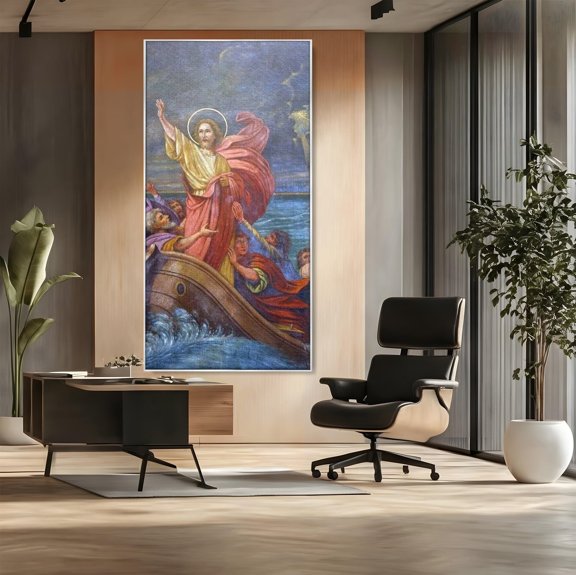 Tablou Canvas Premium LuxCanva® H1022 Mantuitorul pe Ape , Valuri, Iisus, Furtuna, Calauza, Salvare, Biruinta, Rugaciune, Credinta, Living, Dormitor