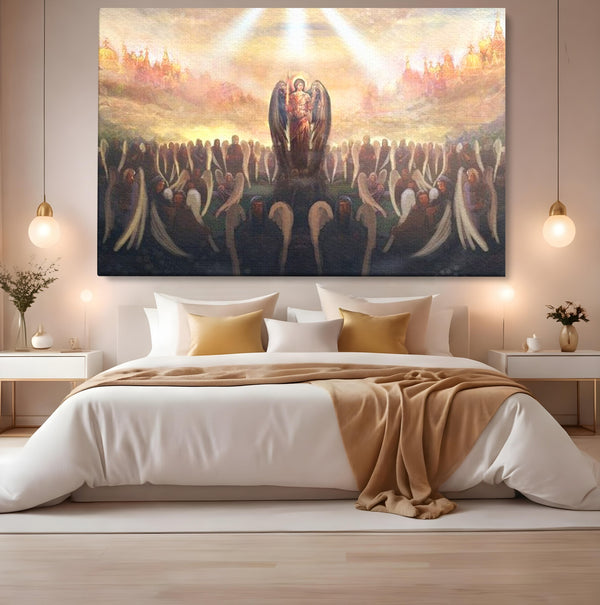 Leinwandbilder Leinwandbilder Premium LuxCanva® H1025 Himmlische Heerscharen, Engel, Himmel, Himmel, Licht, Licht, Flut, Göttlich, Kraft, Segen, Seligkeit, Wohnen, Schlafzimmer