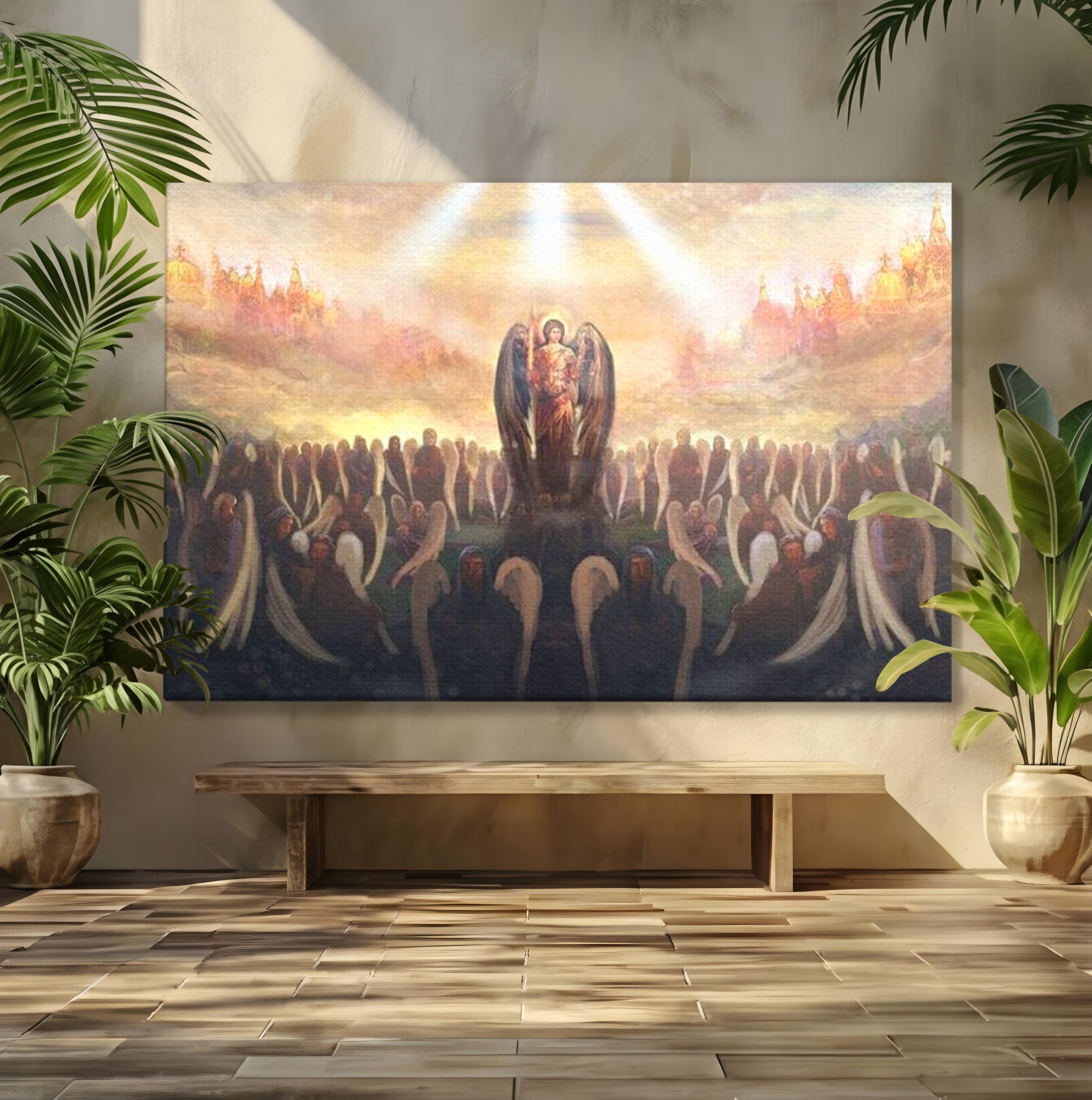 Leinwandbilder Leinwandbilder Premium LuxCanva® H1025 Himmlische Heerscharen, Engel, Himmel, Himmel, Licht, Licht, Flut, Göttlich, Kraft, Segen, Seligkeit, Wohnen, Schlafzimmer