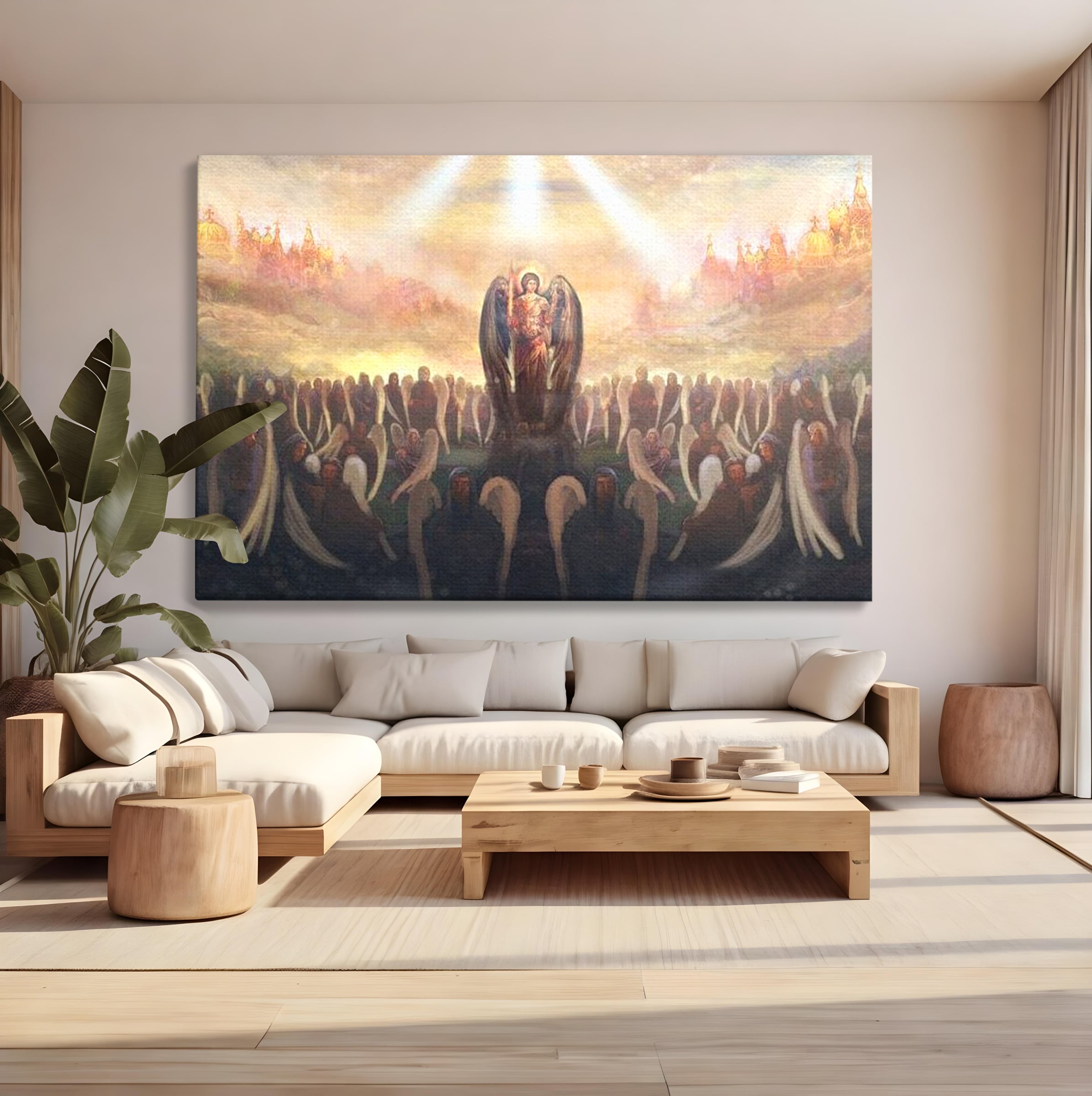 Leinwandbilder Leinwandbilder Premium LuxCanva® H1025 Himmlische Heerscharen, Engel, Himmel, Himmel, Licht, Licht, Flut, Göttlich, Kraft, Segen, Seligkeit, Wohnen, Schlafzimmer