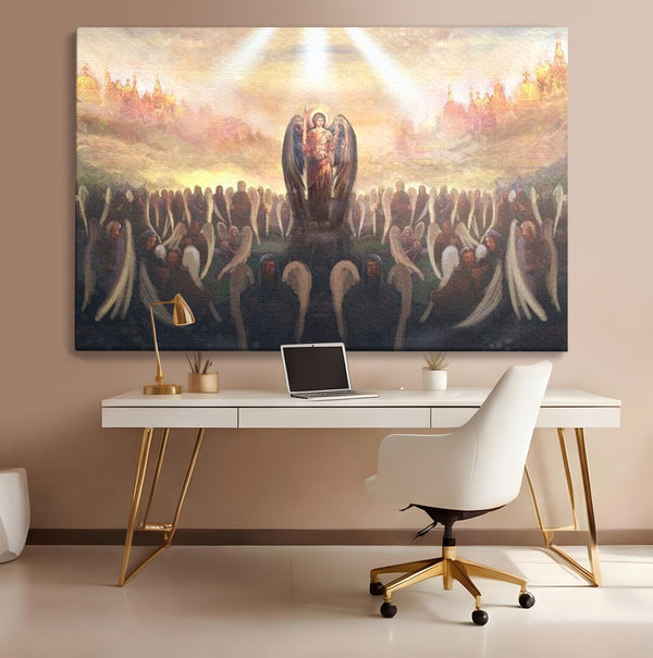 Leinwandbilder Leinwandbilder Premium LuxCanva® H1025 Himmlische Heerscharen, Engel, Himmel, Himmel, Licht, Licht, Flut, Göttlich, Kraft, Segen, Seligkeit, Wohnen, Schlafzimmer